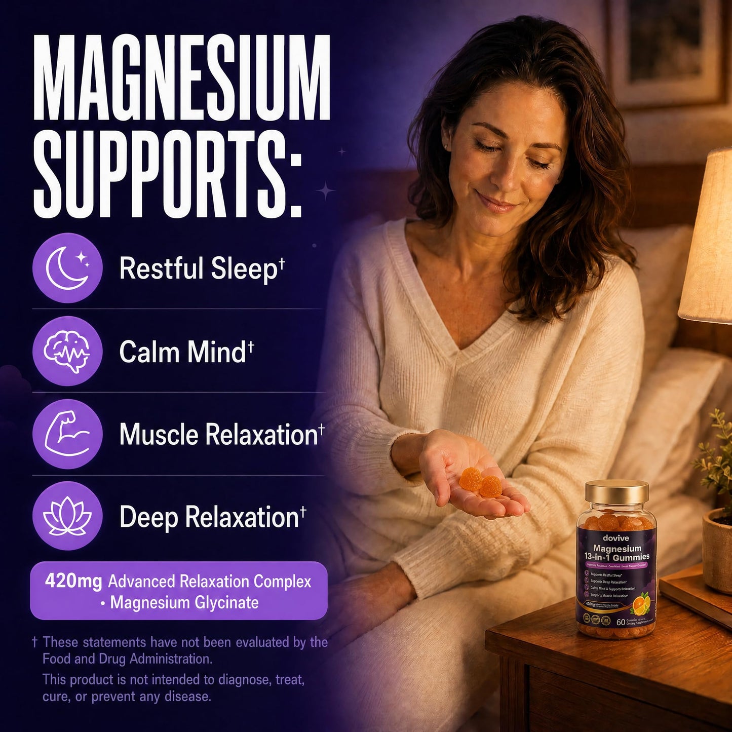 DOVIVE Magnesium Gummies with L-Theanine 200mg, 60 Gummies