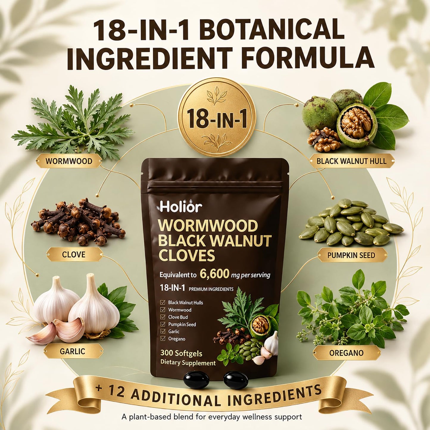 Holior Labs Wormwood Black Walnut Cloves Softgel 300