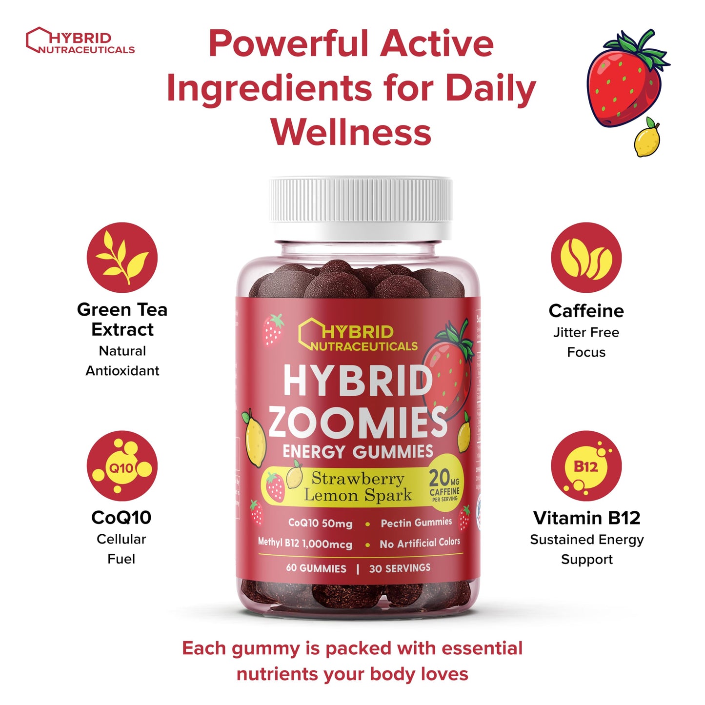 Hybrid Nutraceuticals Zoomies Energy Gummies 60 Count