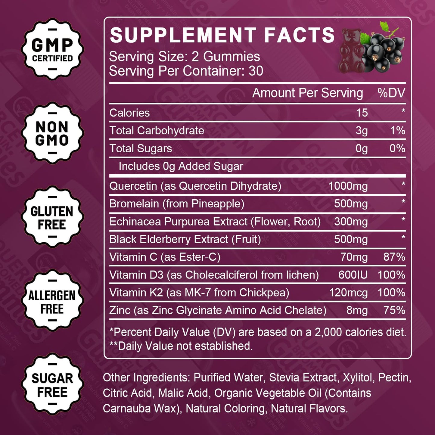 GORNVB Quercetin Gummies with Bromelain 120 Count