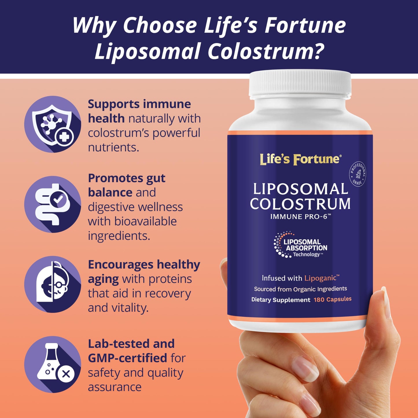Life's Fortune Liposomal Bovine Colostrum, 180 Capsules