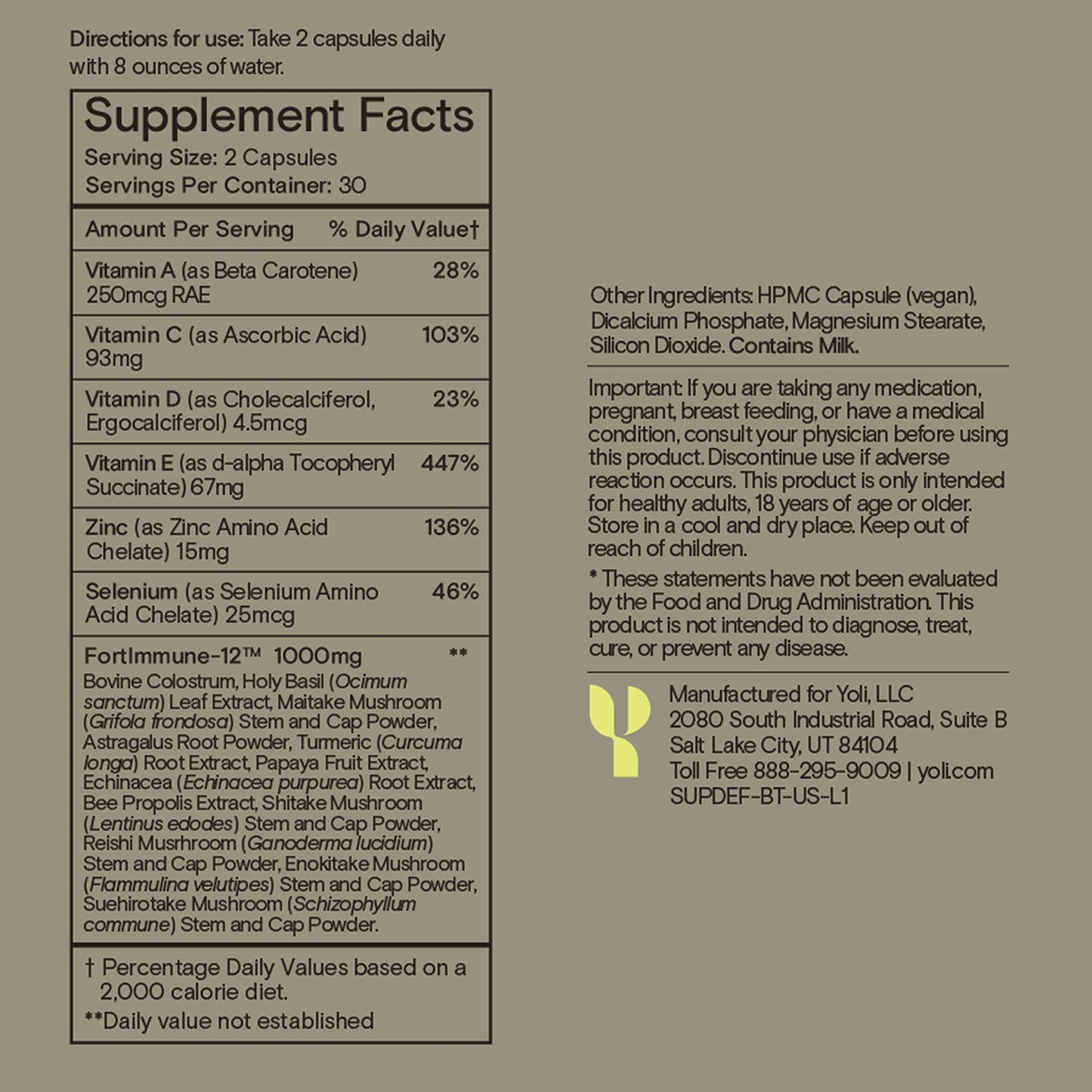 Yoli Defend Immune Support Daily Cellular Response Supplement Capsule, 60 Count