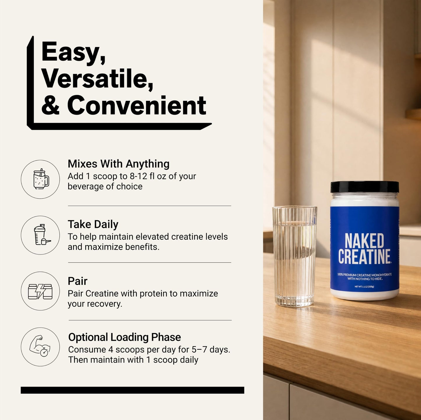 NAKED Pure Micronized Creatine Monohydrate Powder, 17.6 oz, 100 Servings