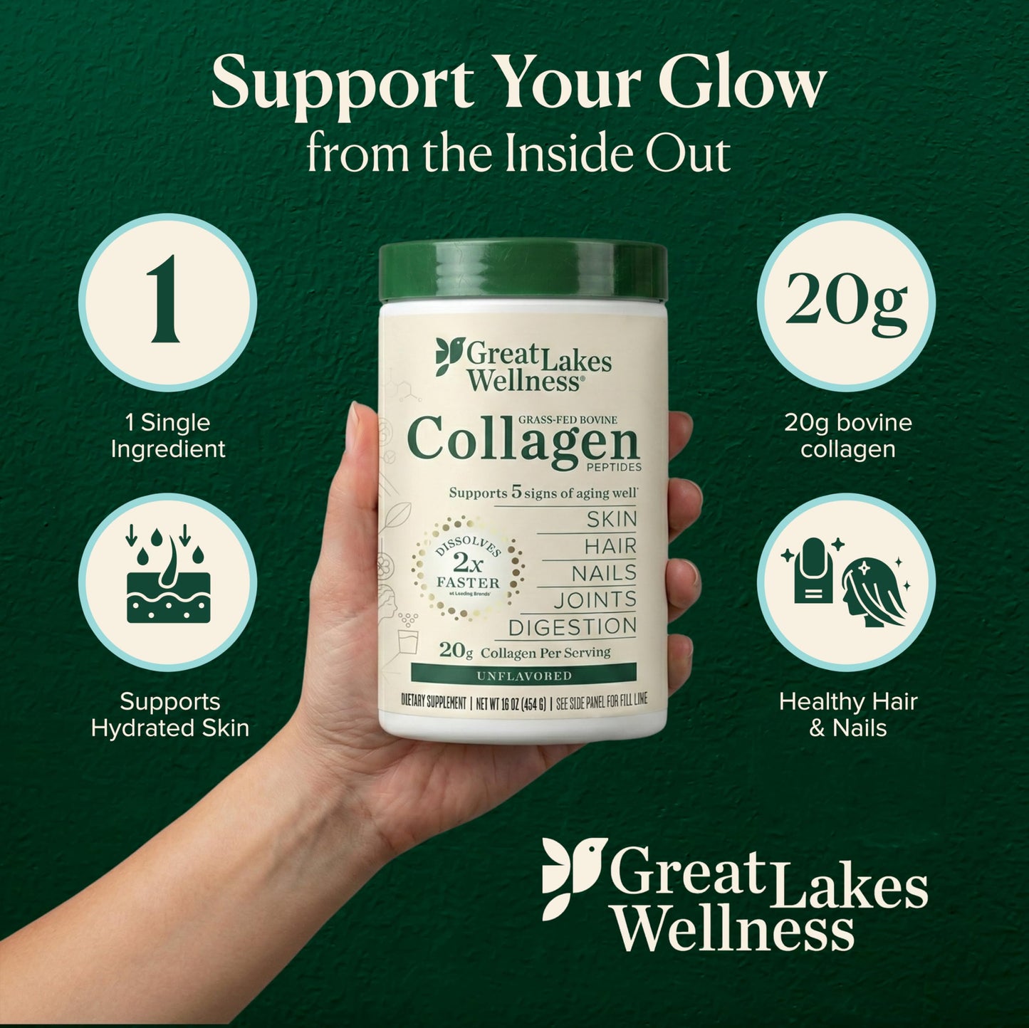 Great Lakes Wellness Collagen Peptides Powder 16 oz, 22 Servings