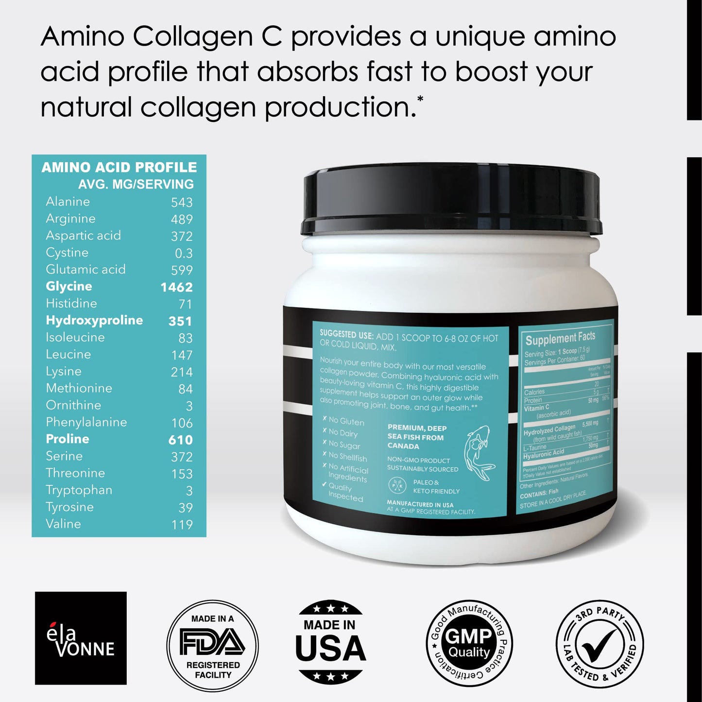 E´LAVONNE Amino Collagen C - Collagen Powder, 48