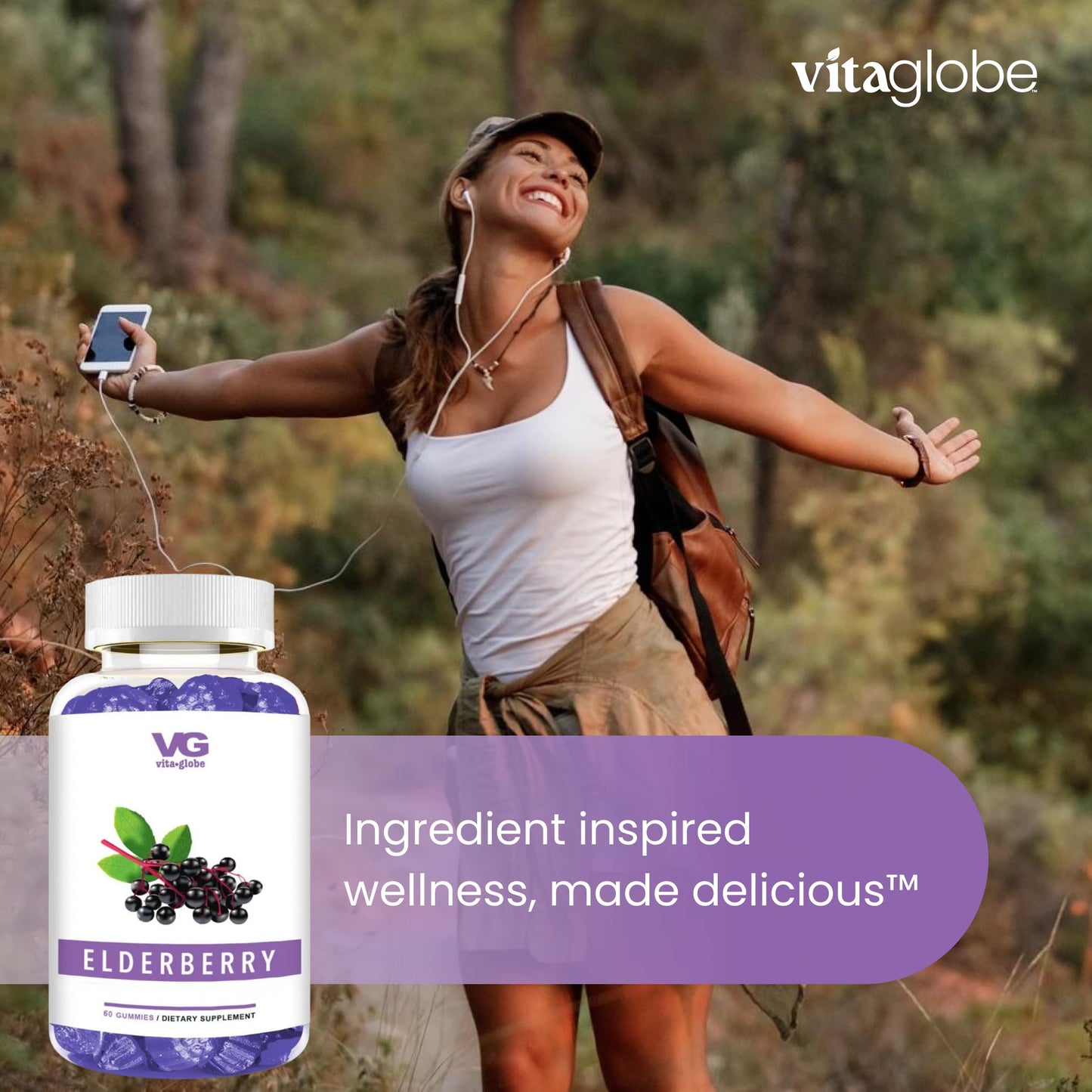 VITA GLOBE Elderberry Gummies with Vitamin C & Zinc, 120 Gummies