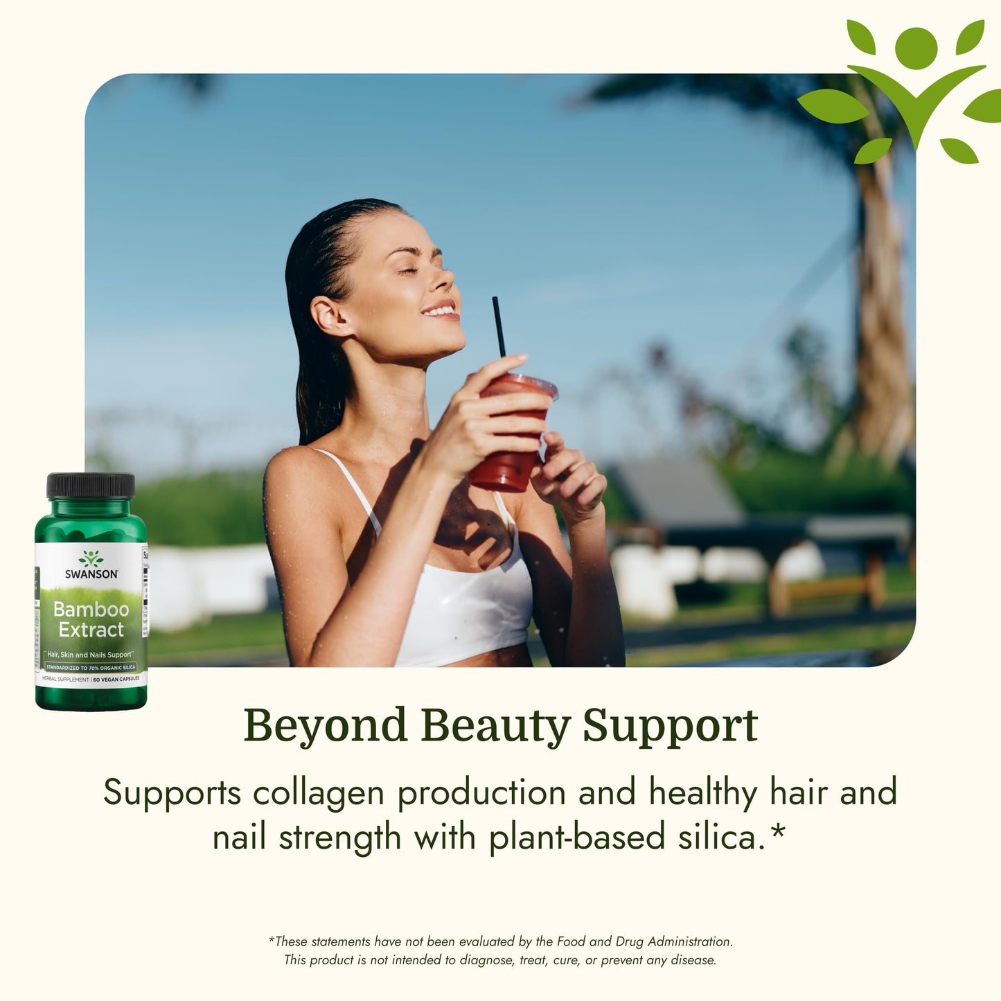 Swanson Bamboo Extract Natural Hair, Skin and Nails Supplement 70% Silica Content Supporting Collagen Formation & Bone Growth, 180 Capsules