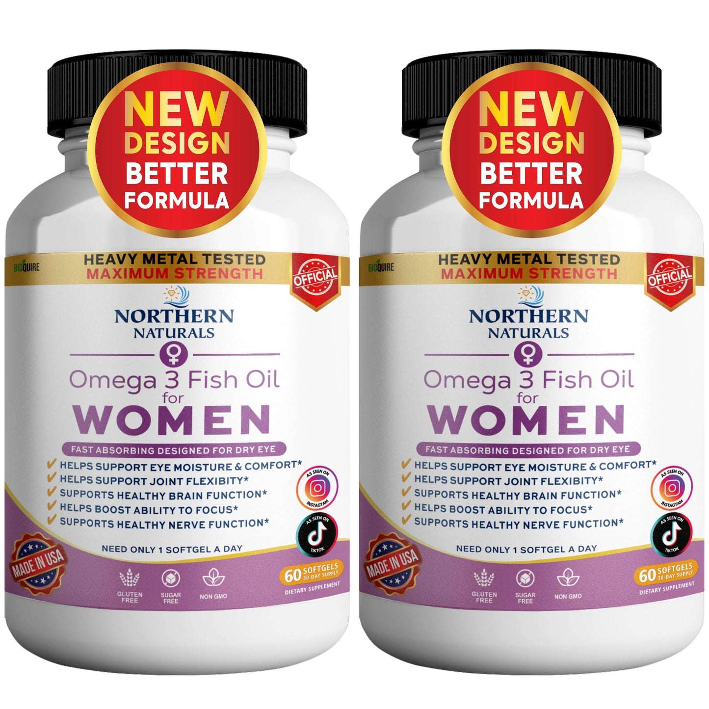 BIOQUIRE Omega 3 Fish Oil for Women Capsules, 60 Capsules