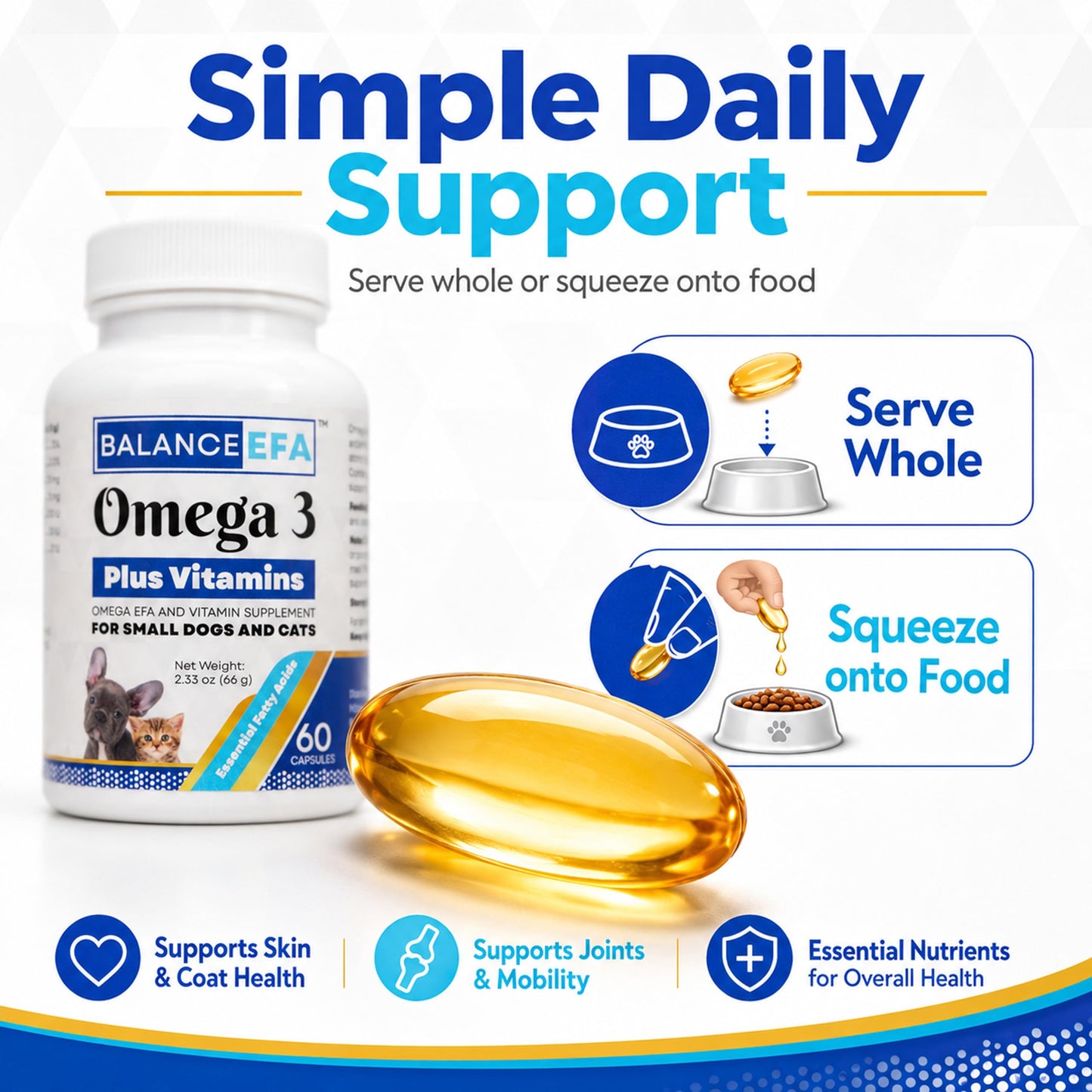 Mizner Bioscience BalanceEFA Omega-3 Soft Gel Capsules for Dogs and Cats, 60 Capsules