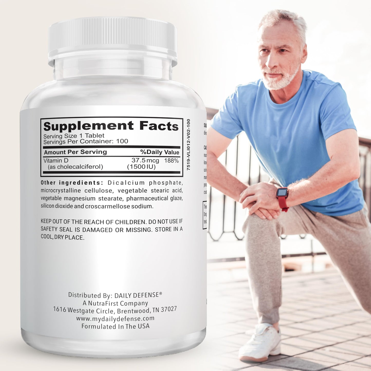 Daily Defense Vitamin D3 1500 IU Tablets, 100 Tablets