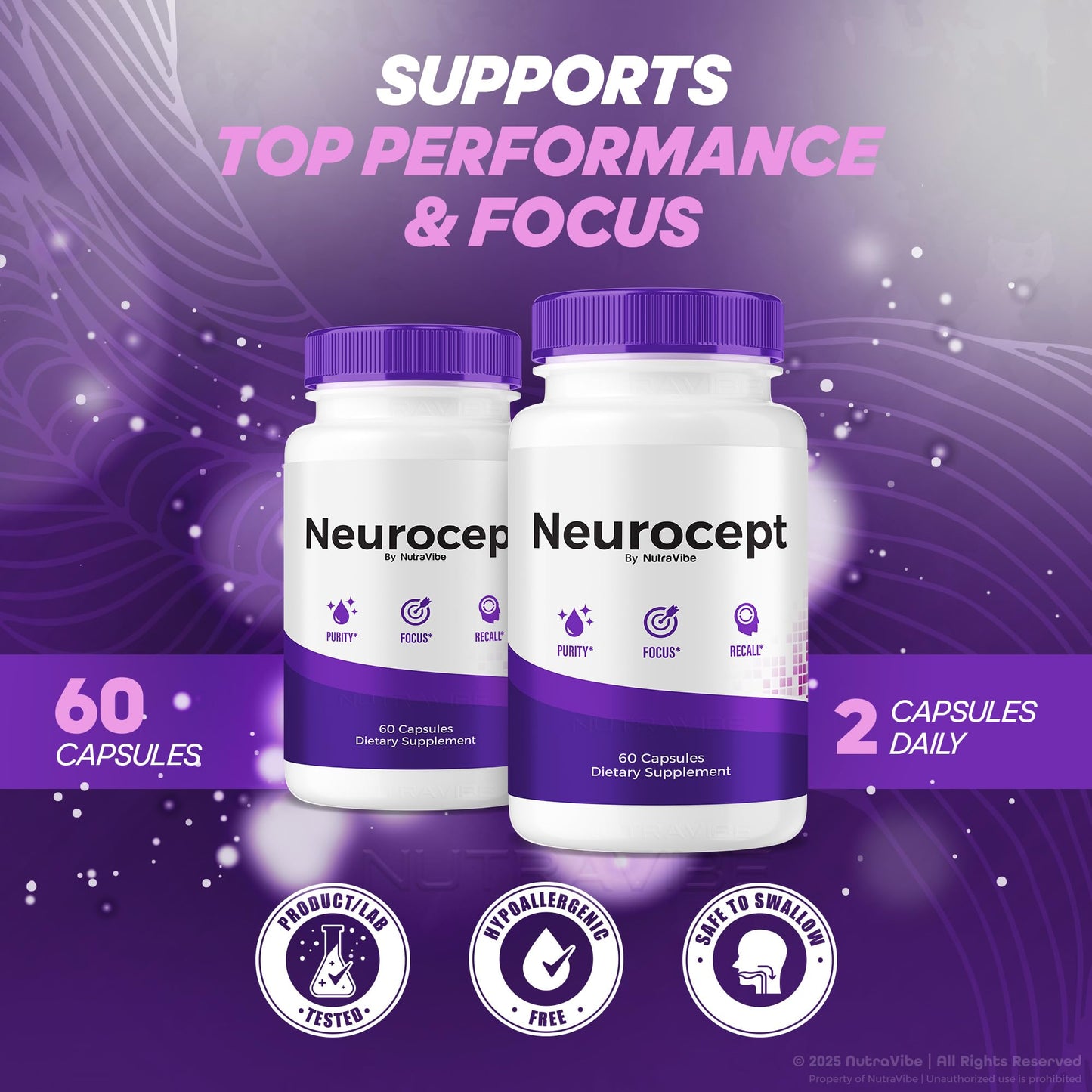 NutraVibe Neurocept Brain Supplement and Concentration Support Formula Capsule 120 Count