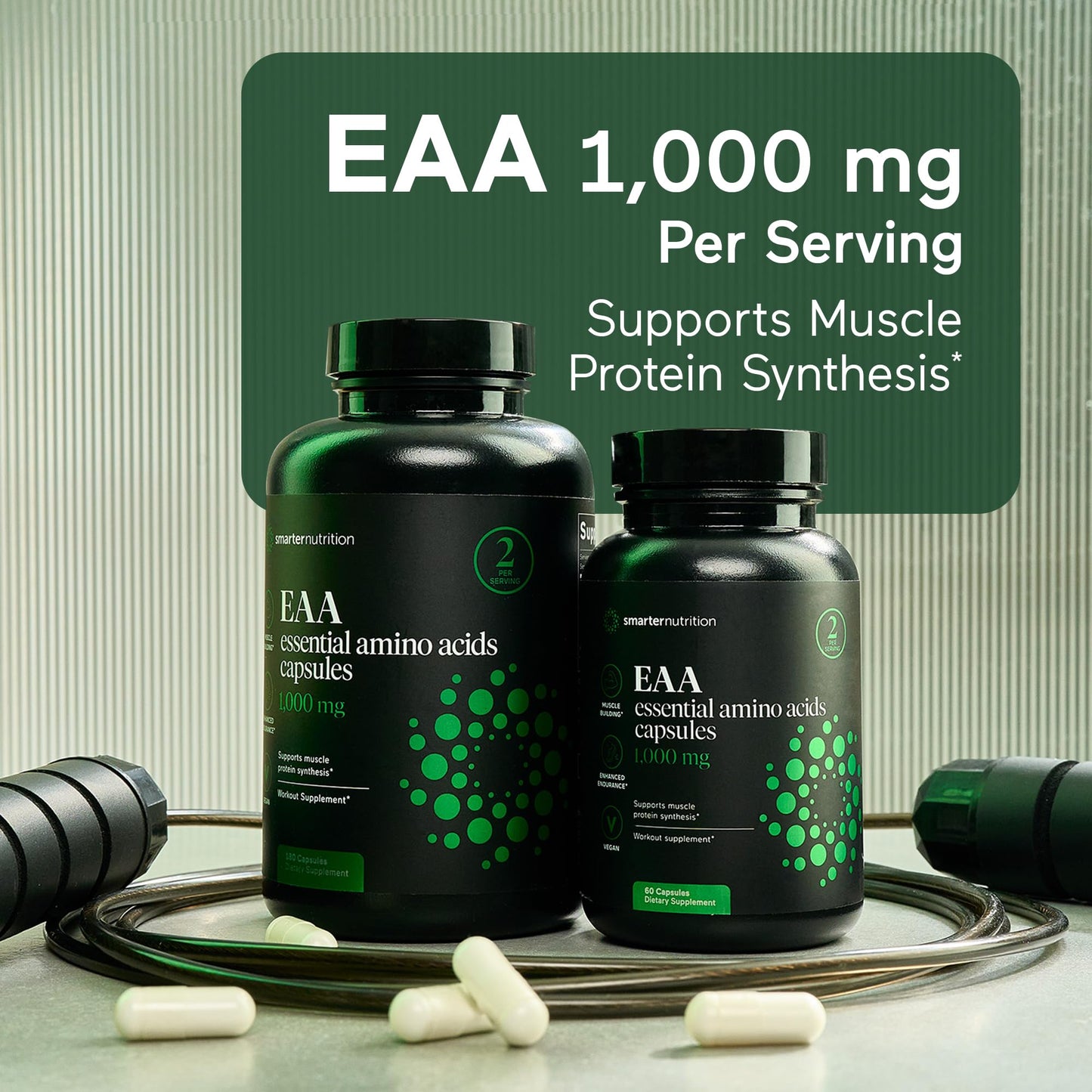 SMARTERNUTRITION Essential Amino Acids (EAA) Capsules, 1 Gram Per Serving of All 9 EAAs, 180 Count