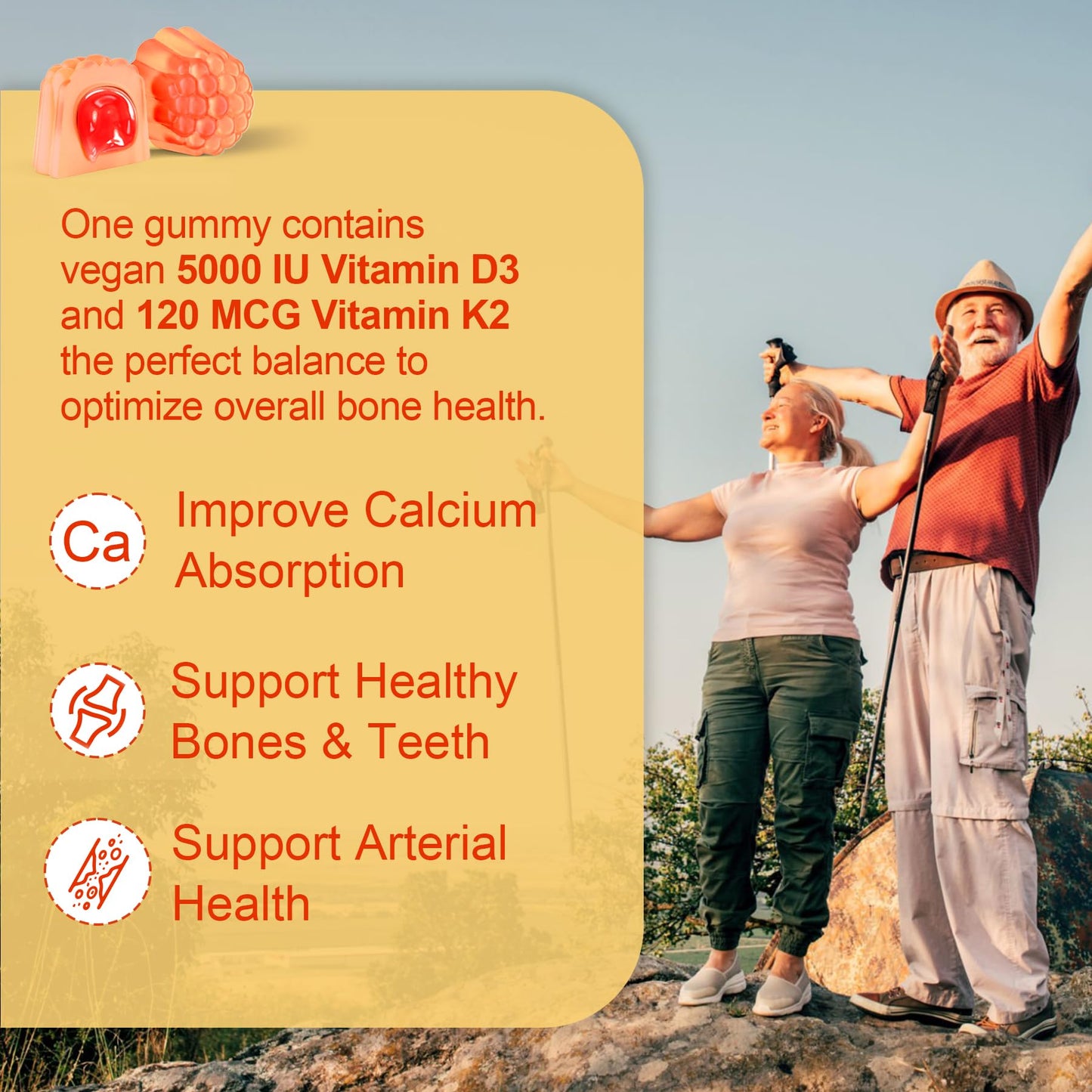NEVISS Vitamin D3 5000IU + K2 (MK-7) 120mcg Gummies, 120 Gummies