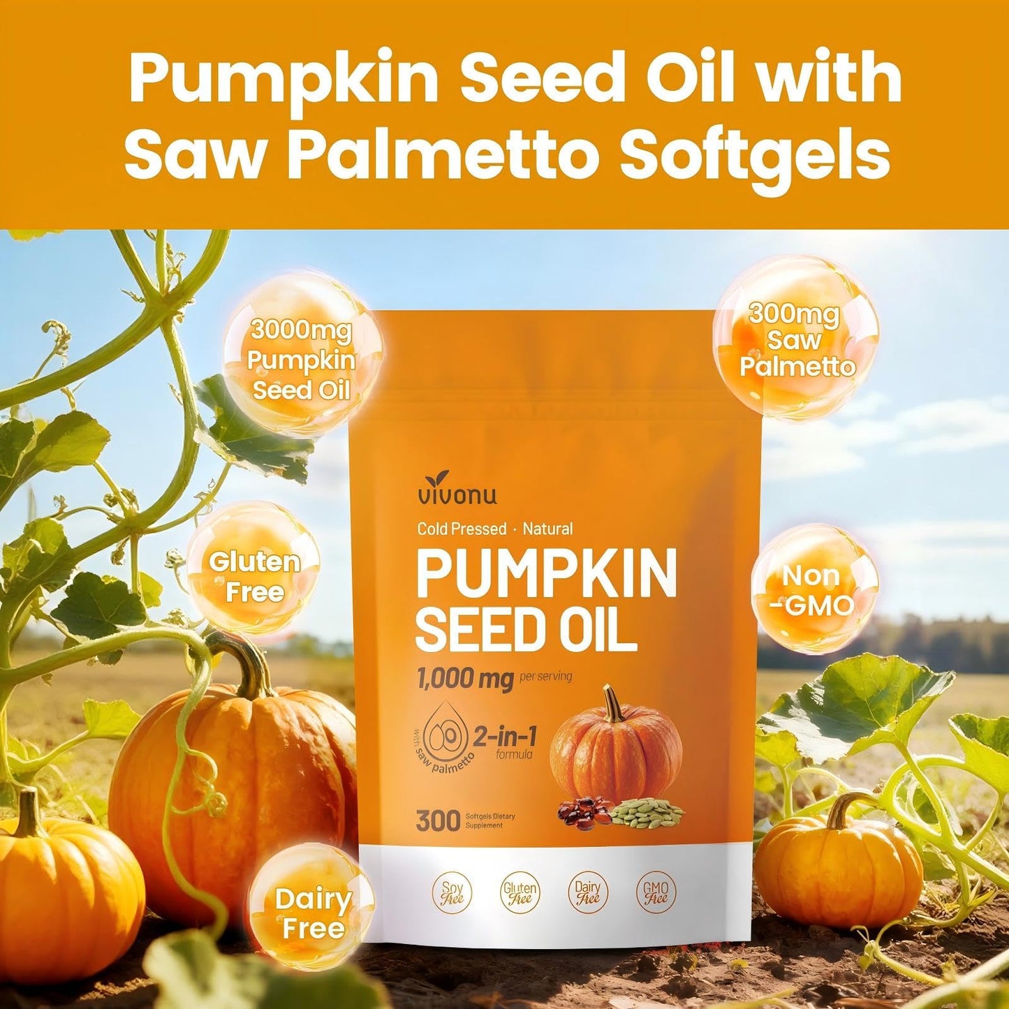 VivoNu Pumpkin Seed Oil with Saw Palmetto Softgels 300
