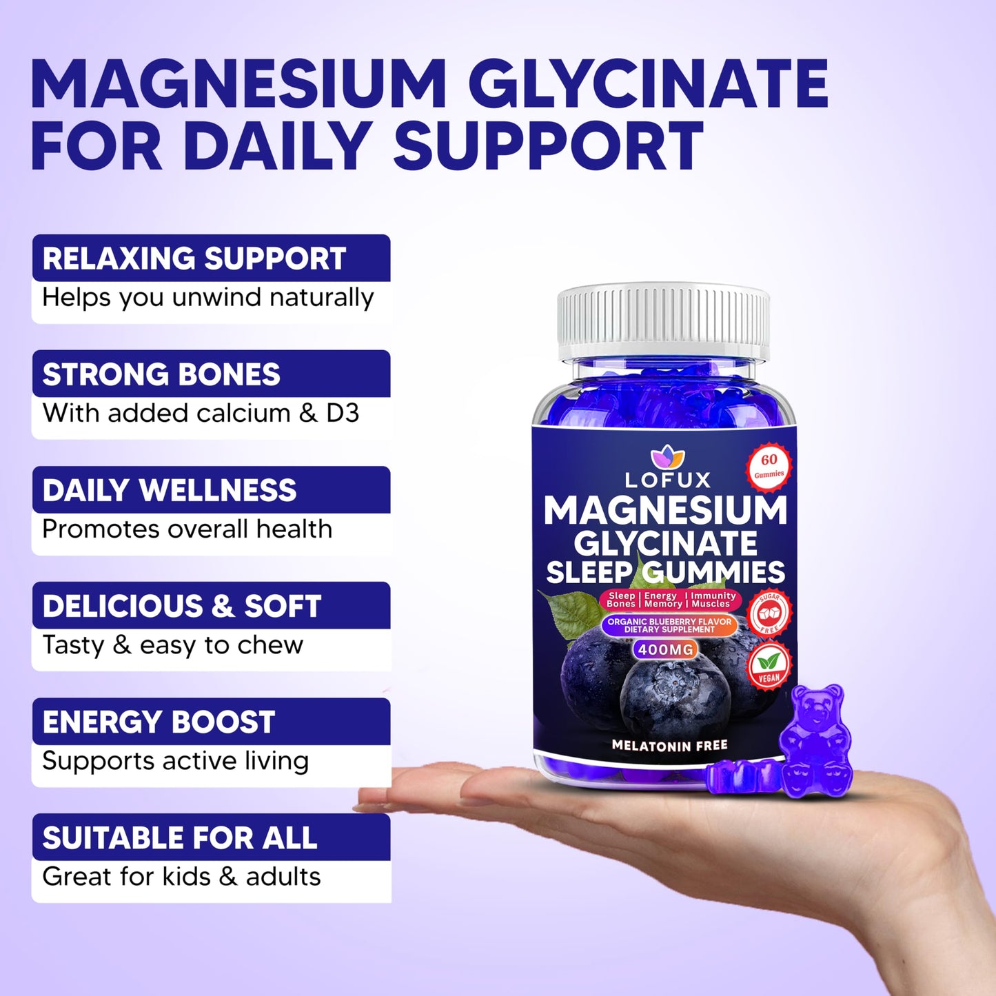 Lofux Magnesium Glycinate Gummies 400mg Gummy, 60 Ct