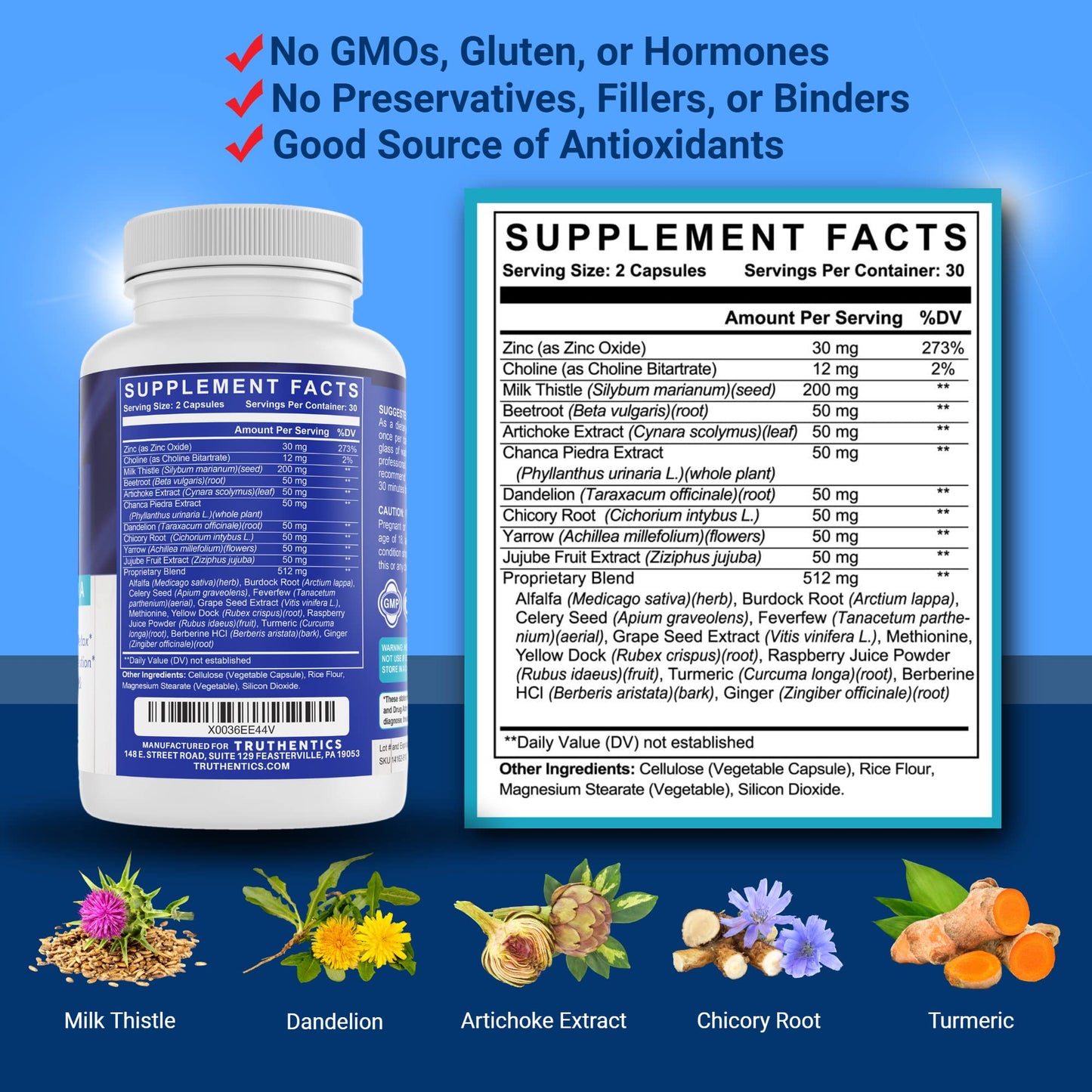 TRUTHENTICS Liver Health Milk Thistle Capsules, 60 Count