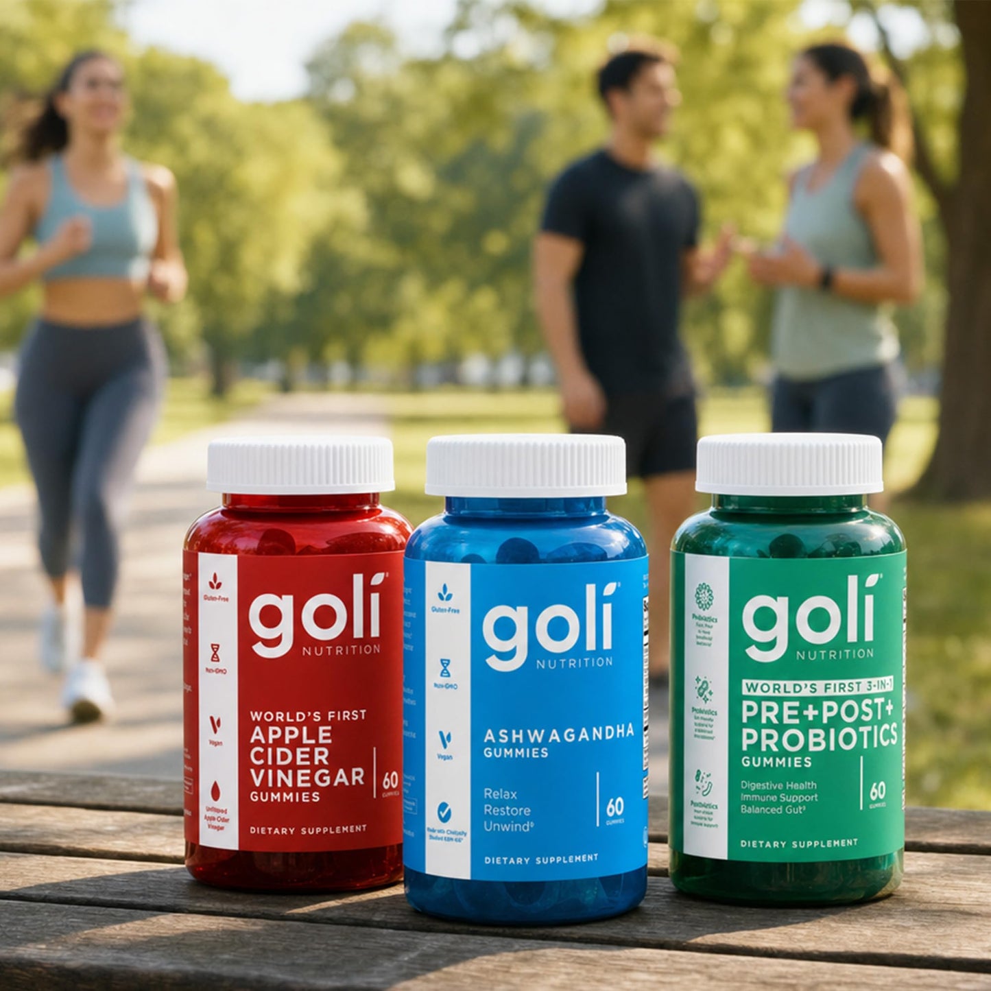 Goli Power Wellness Trio for Stress, Gut & Immune - World's First 3-in-1 Pre, Post, Probiotic, Apple Cider Vinegar & Vitamin B12, Ashwagandha & Vitamin D Gummies, 60 Gummies