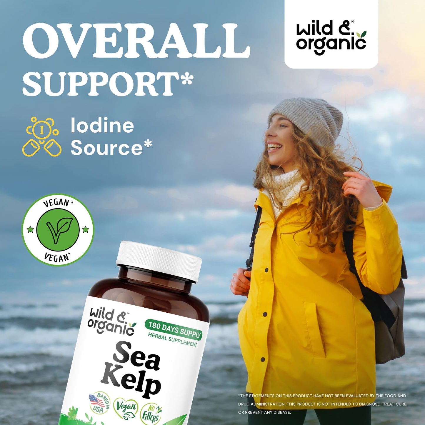 Wild & Organic Sea Kelp Capsules 600 mg, 180 Count