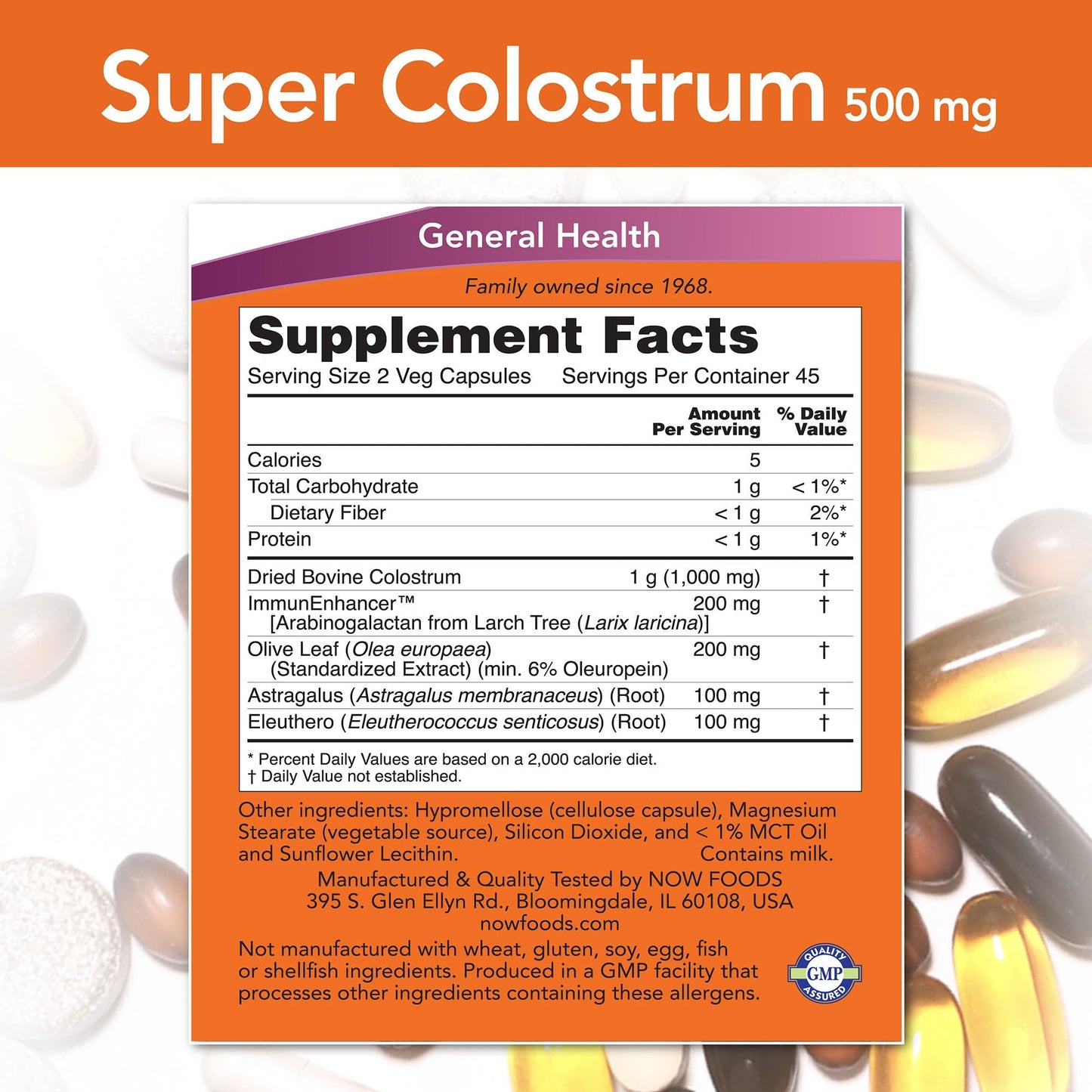 NOW Foods Super Colostrum 500 mg Capsule, 90 Count