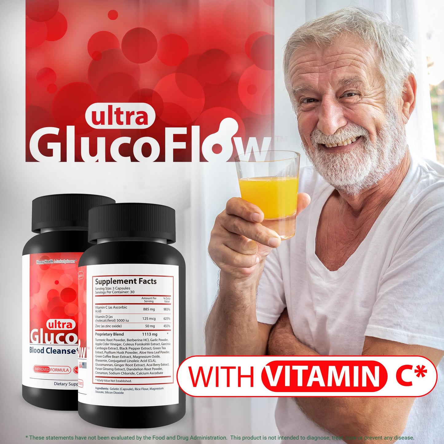 Happy Health Marketplace Ultra Gluco Flow - Improved Formula Blood Cleanse Detox Capsules 90 Count
