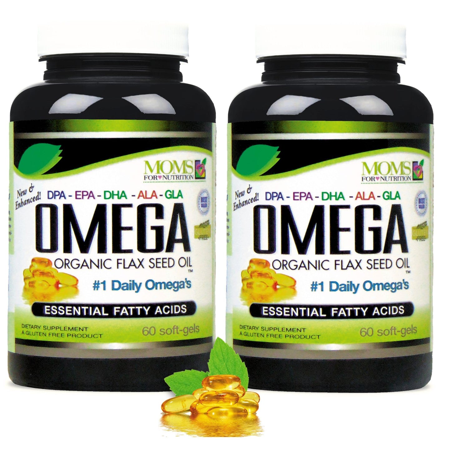 Moms For Nutrition Natural Omega 3-6-9 Blend with DPA, EPA, DHA, ALA and GLA - Organic Flax Seed and Wild Caught Fish Oil - Over 2,800 mg Strength - Gluten Free - Made in the USA - 120 Softgels