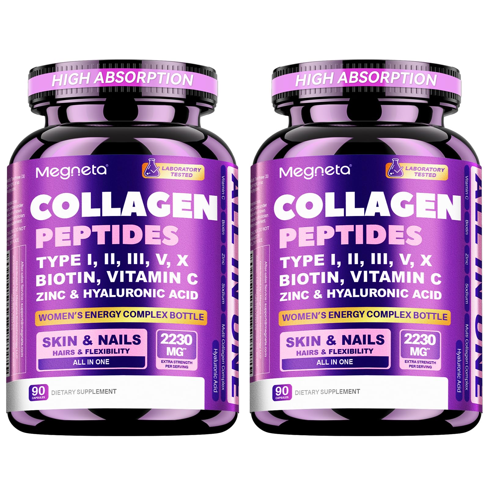 MEGNETA Collagen Capsules with Vitamin C, Biotin & Zinc, 180 Capsules