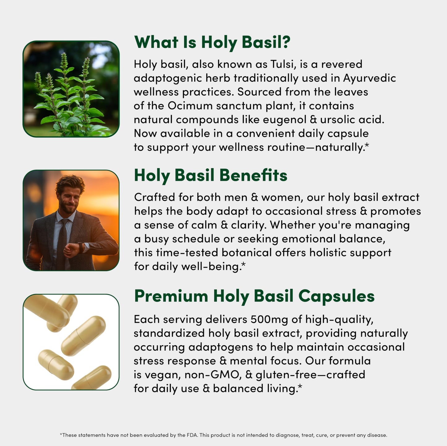 Vital Peak Holy Basil 500 mg - Mood & Relaxation Support Capsules, 30 Count