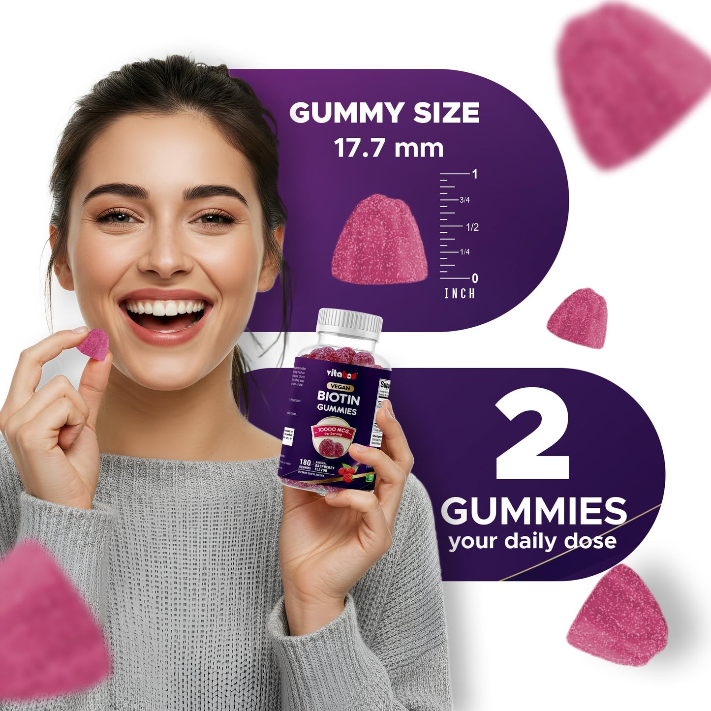 Vitabod Biotin Gummies 10,000 mcg, 180 Gummies