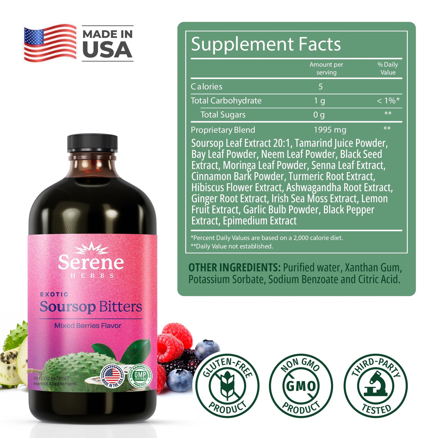 Serene Herbs Sweet Support Stack - Soursop Capsules + Mixed Berry Bitters, Capsules + Bitters, 61 Capsules