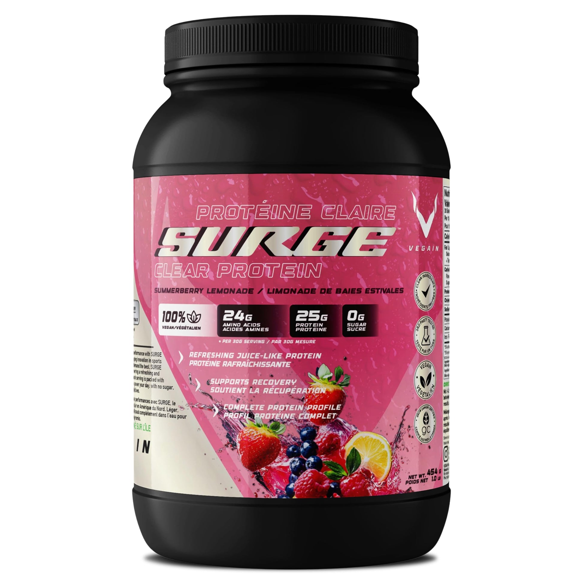 VEGAIN PRO-SURGE Clear Protein + Electrolytes - Summerberry Lemonade - Plant-Based Protein Isolate Powder 16