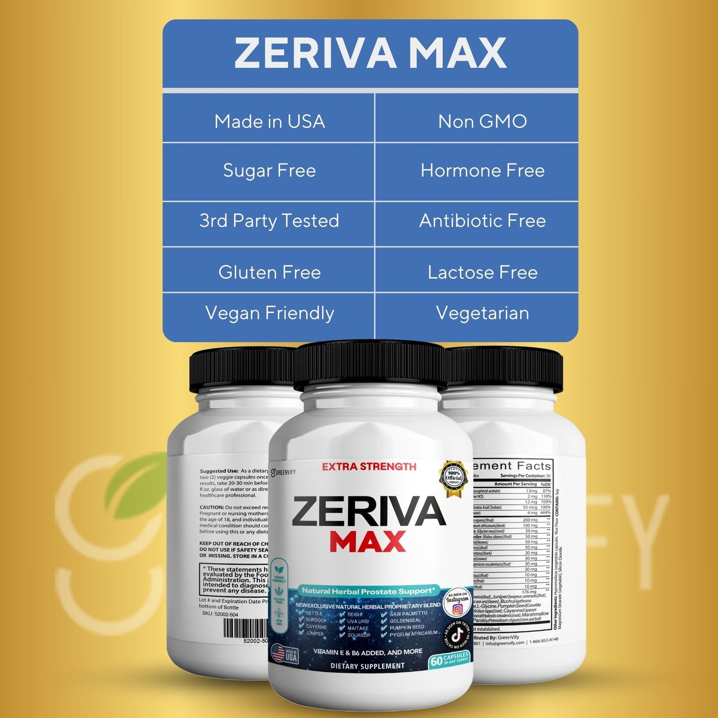 GREENVIFY Zeriva Max Extra Strength Prostate Support 60 Capsules