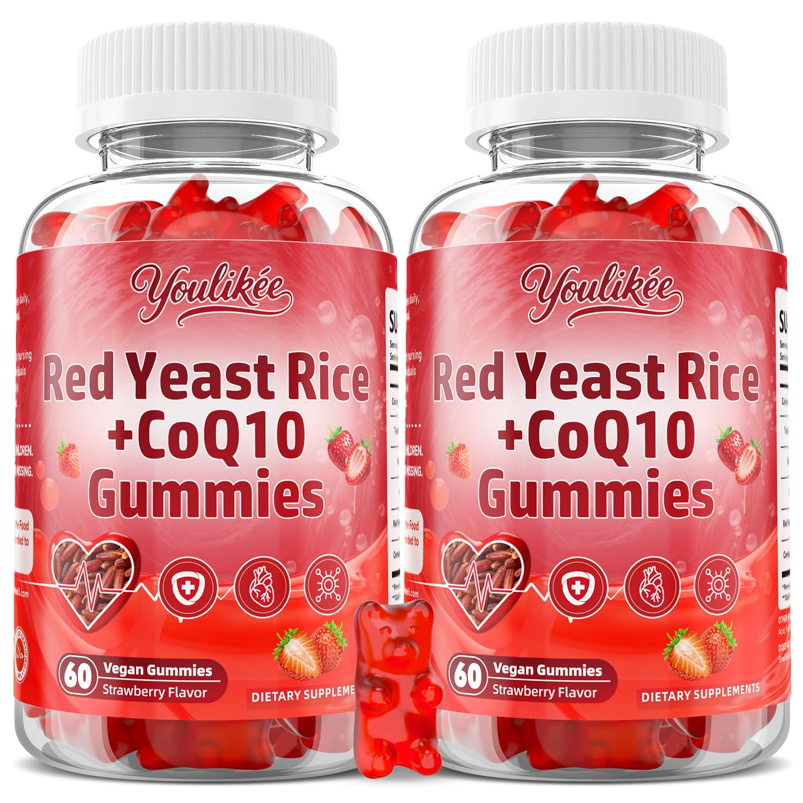 Youlikee Red Yeast Rice Gummies 1200mg with CoQ10, Red Yeast Rice Supplement, 120 Count