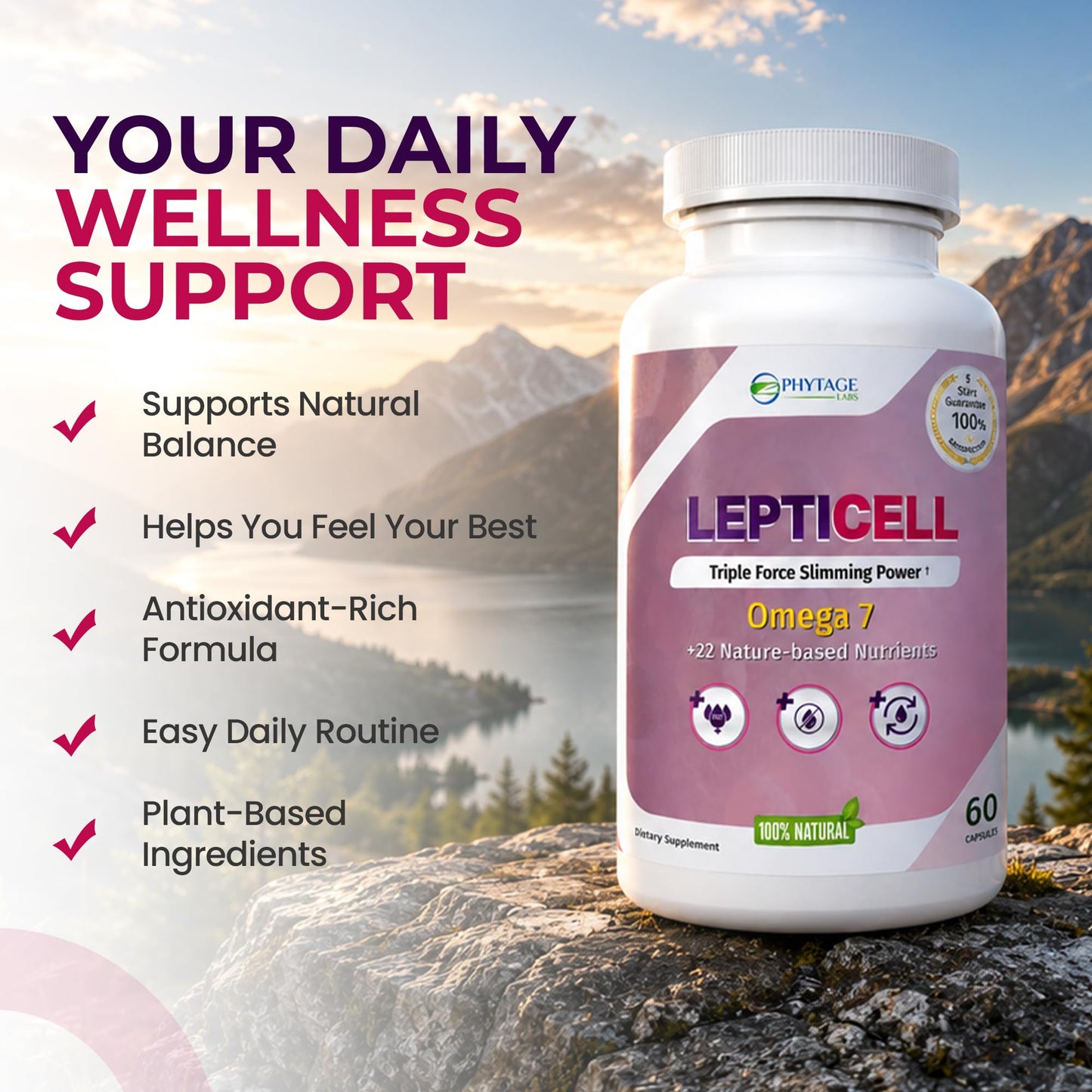 Phytage Labs LeptiCell Advanced Wellness Supplement with Damiana, Dong Quai, Omega-7s & Antioxidants – Supports Beauty from Within, 60 Capsules