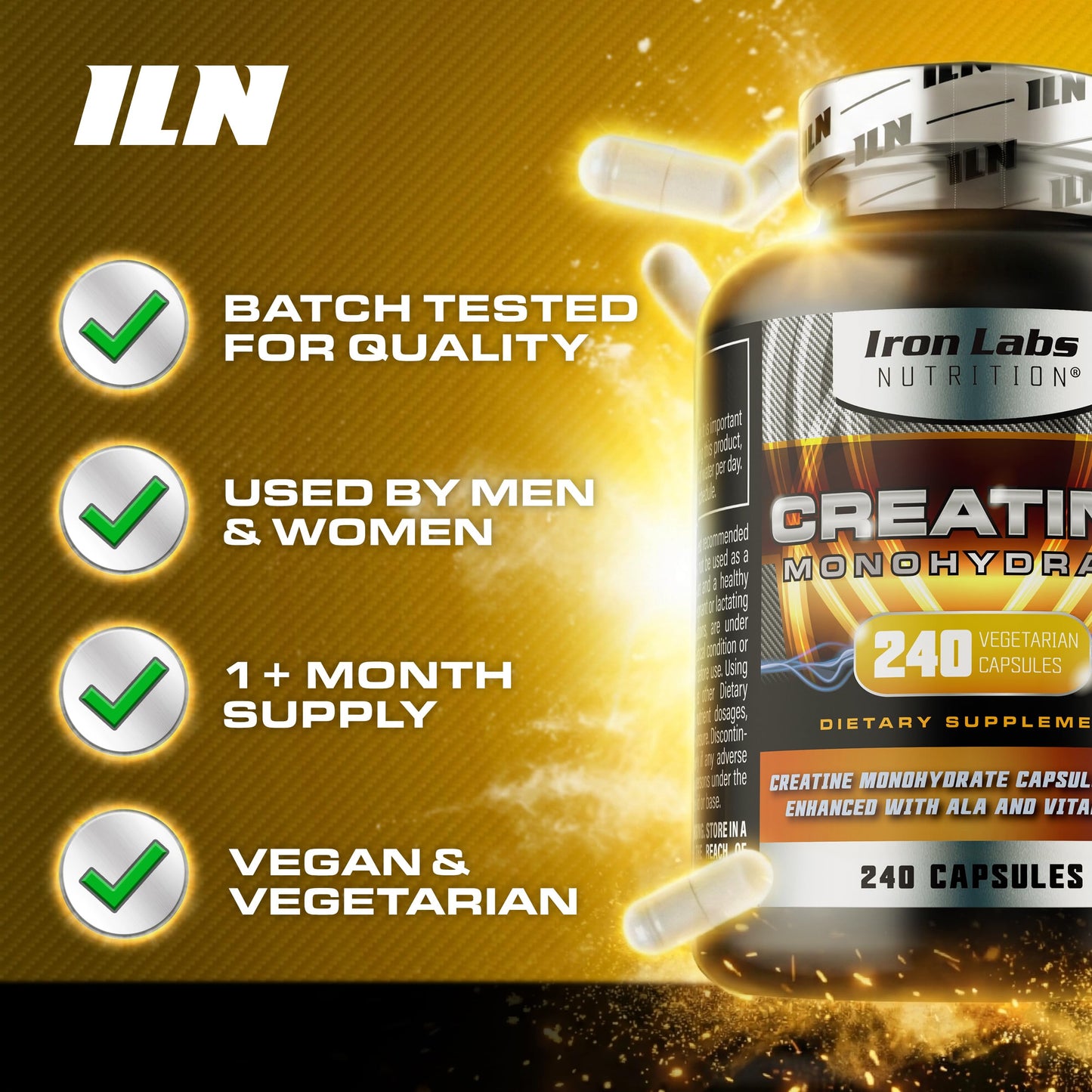 Iron Labs Nutrition Creatine Monohydrate Capsules 3900mg, 240 Capsules