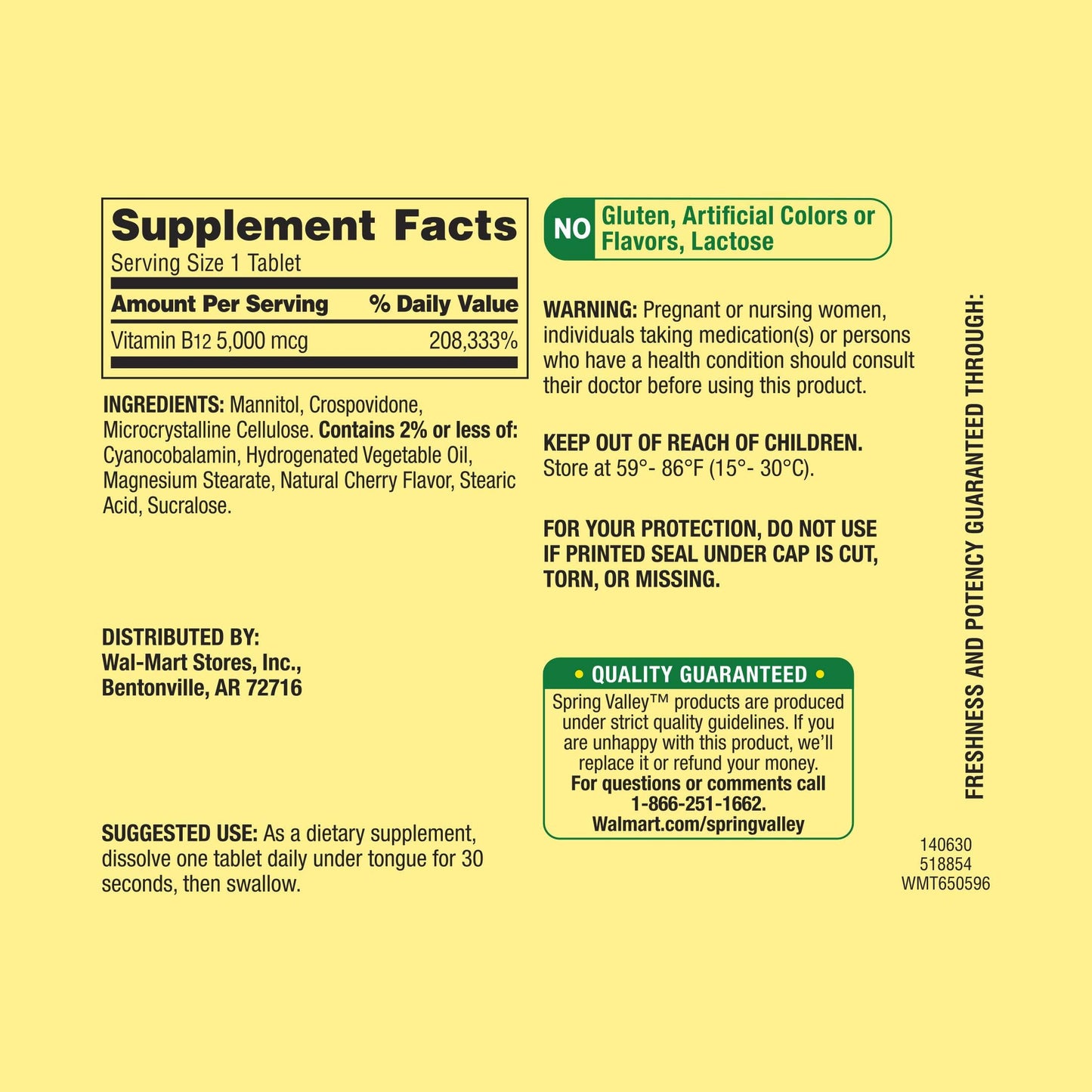 Spring Valley B12 5000mcg Tablet, 300 Count
