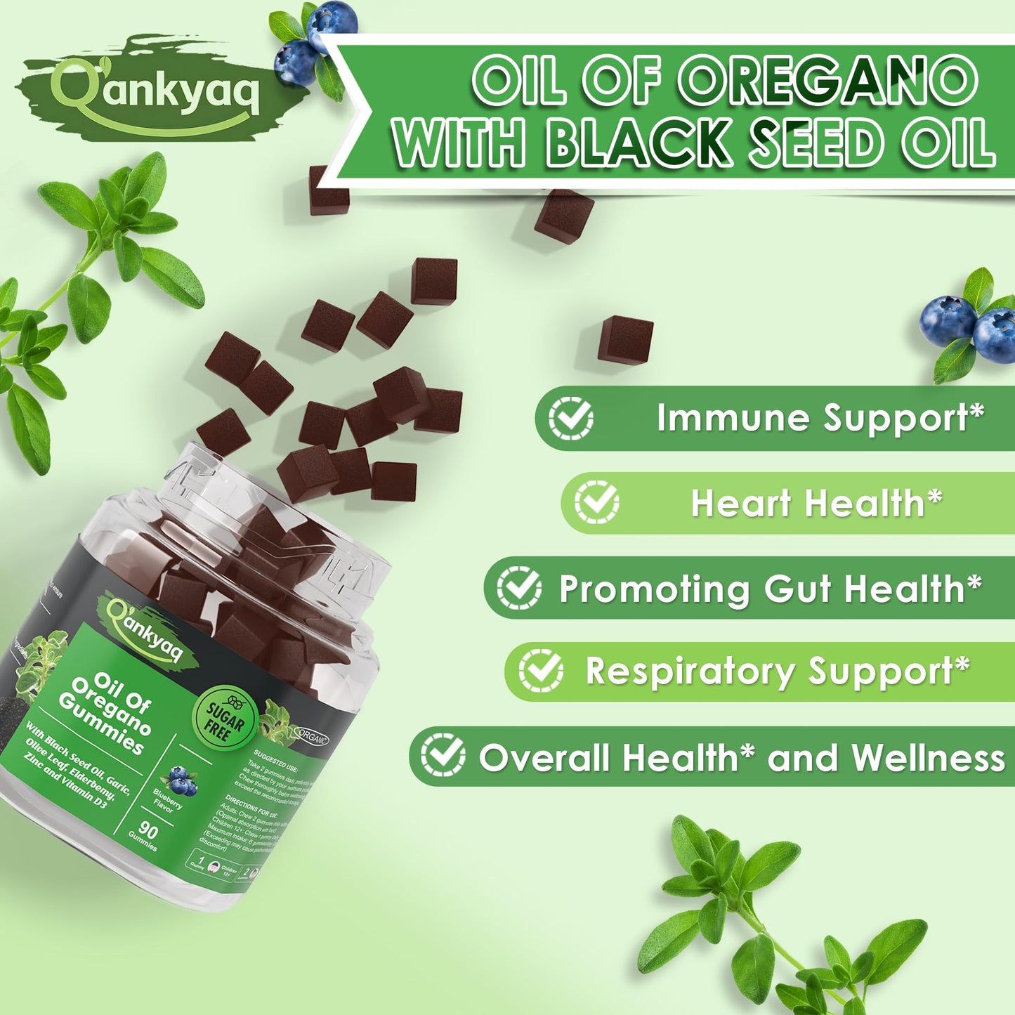 Q'ankyaq Oregano Oil with Black Seed Oil Organic Gummies, 180 Count