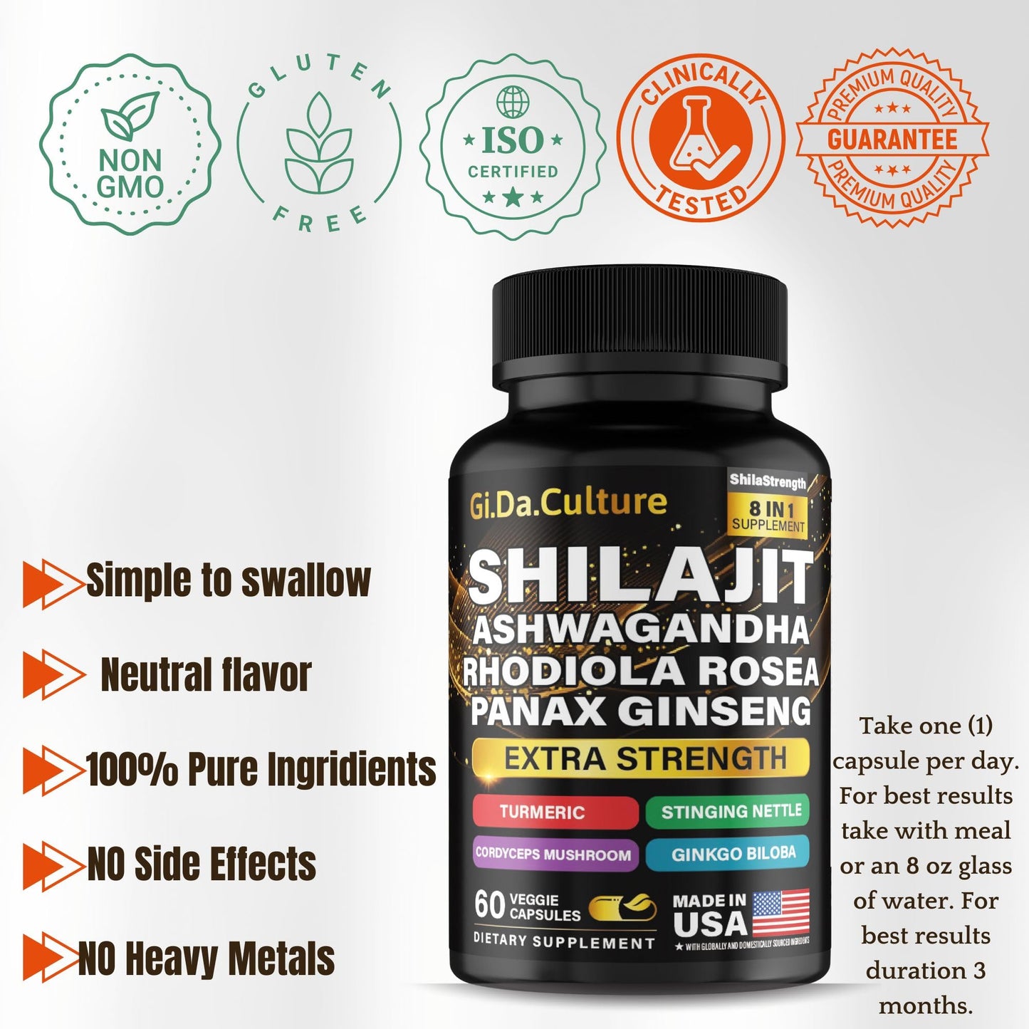 Gi.Da.Culture Shilajit Capsules 60 Veggie Capsules