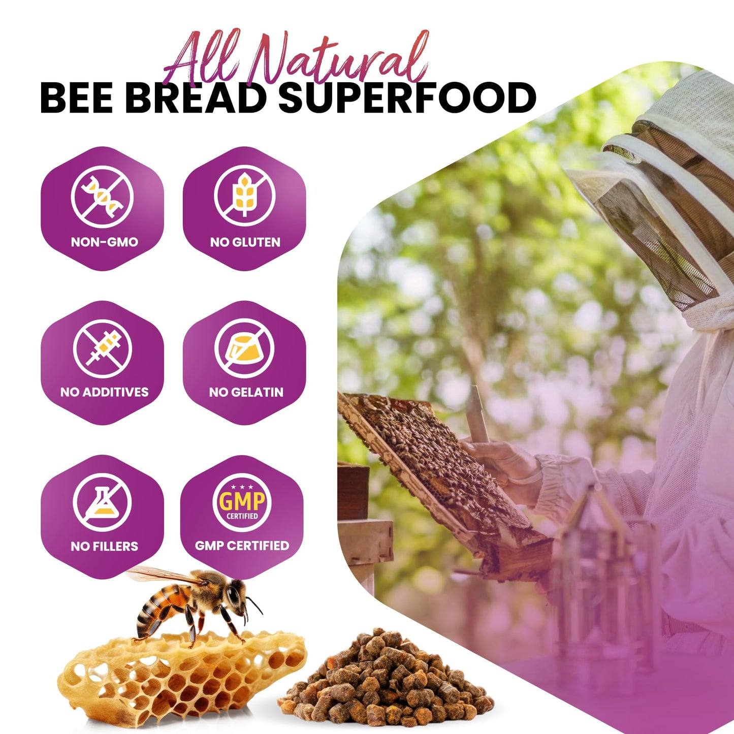 HONEYBEEZONE Bee Bread & Bee Propolis Capsules 120 Capsules