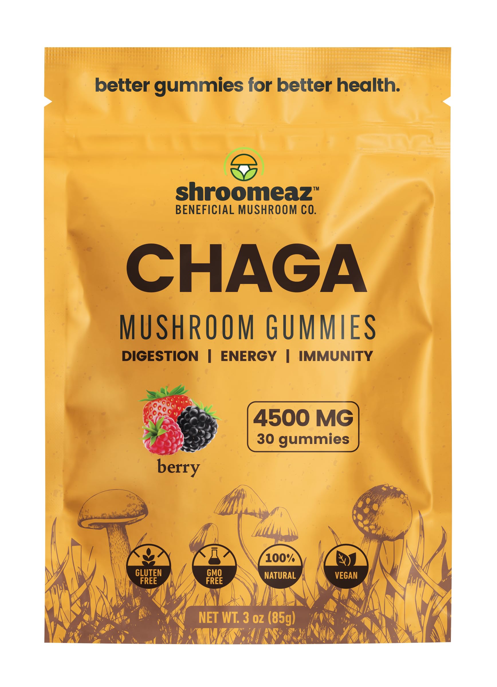 Xero Picks Shroomeaz Beneficial Mushroom Gummies Made with Real Fruit (Chaga), 30 Count