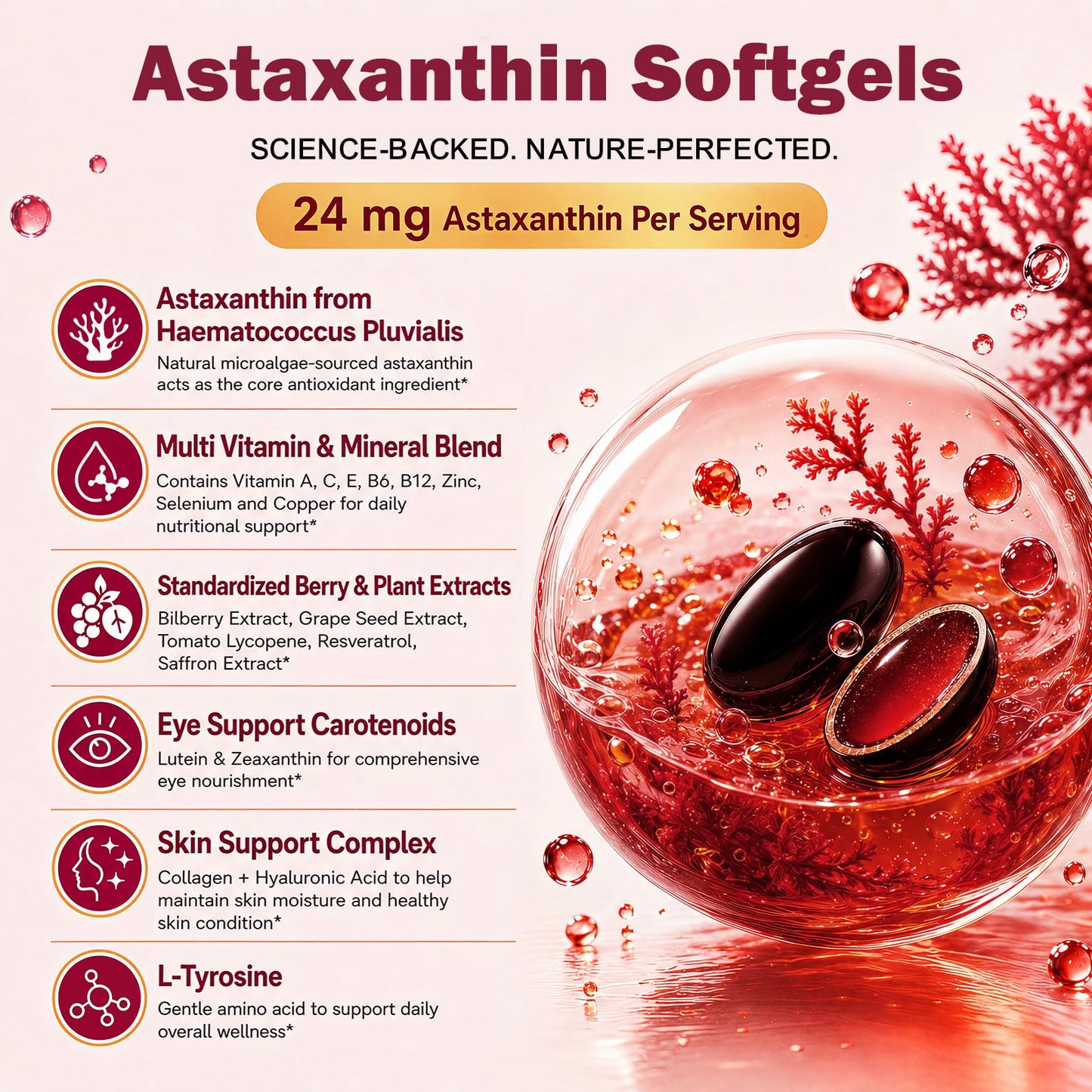 GZ HAOYUAN 19-in-1 Astaxanthin 24mg Softgels, 240 Count