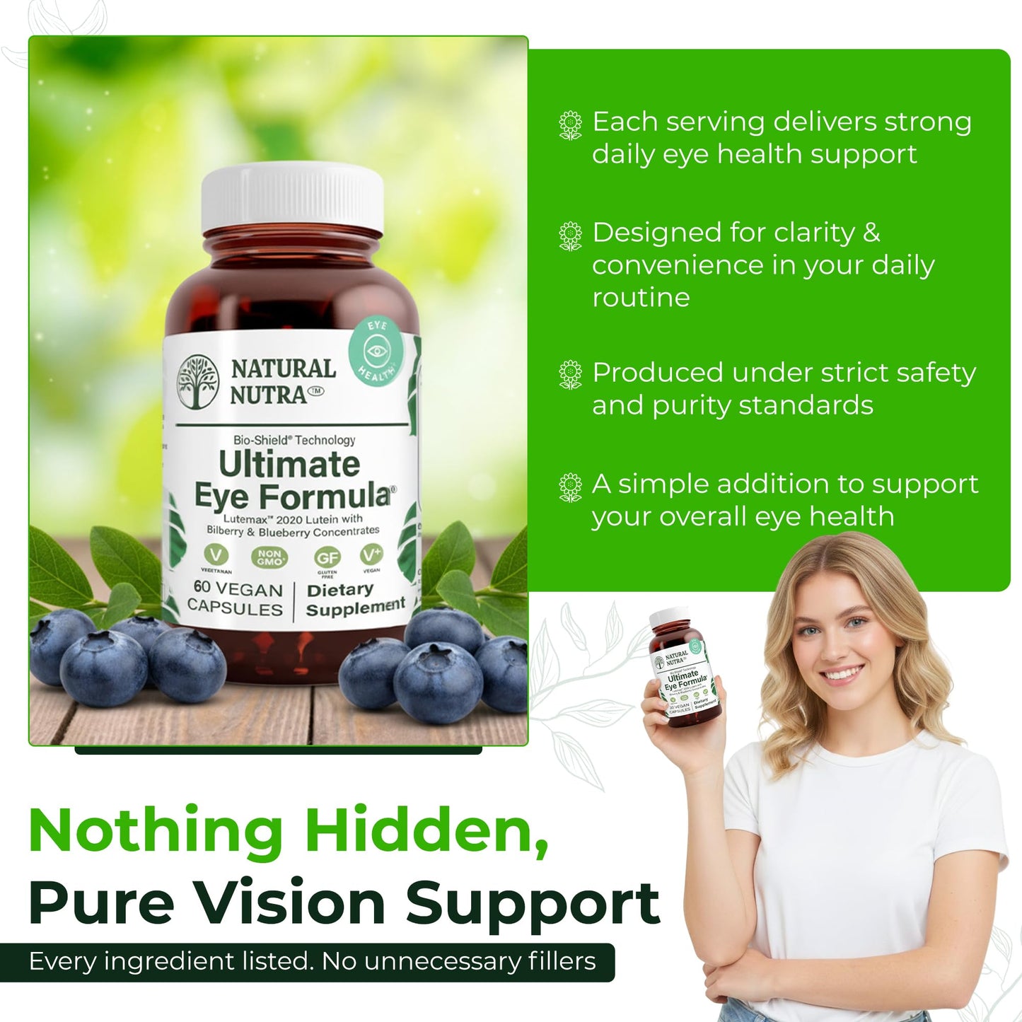 Natural Nutra Ultimate Eye Health Supplement Bilberry & Blueberry Extract Capsule, 30 Capsules
