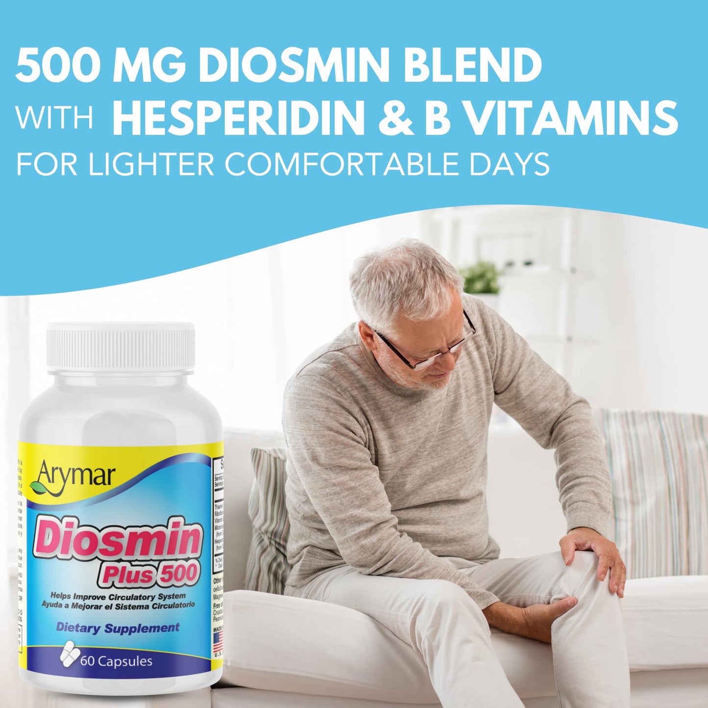 Arymar Diosmin Plus 500 with Hesperidin & B Vitamins Capsules, 120 Count