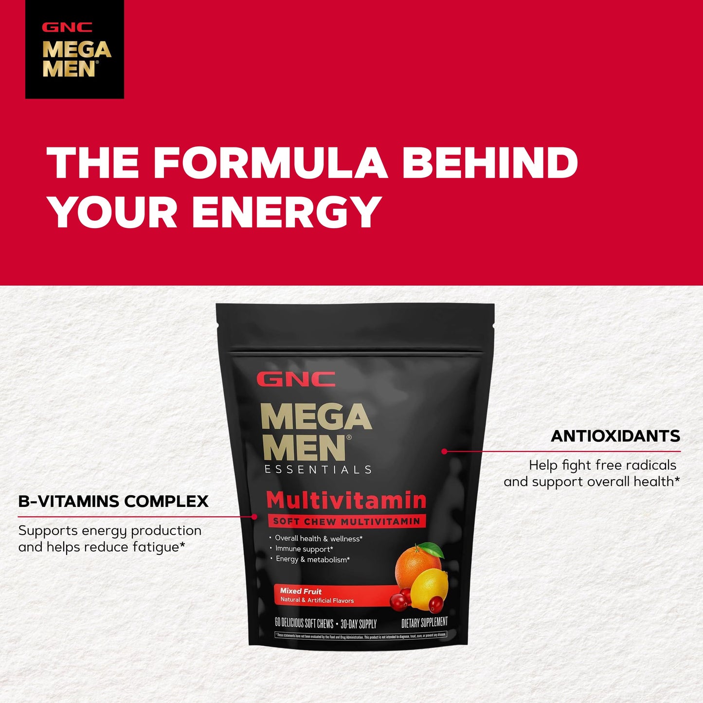 GNC Mega Men Soft Chew Multivitamin for Men Caplet 60 Count