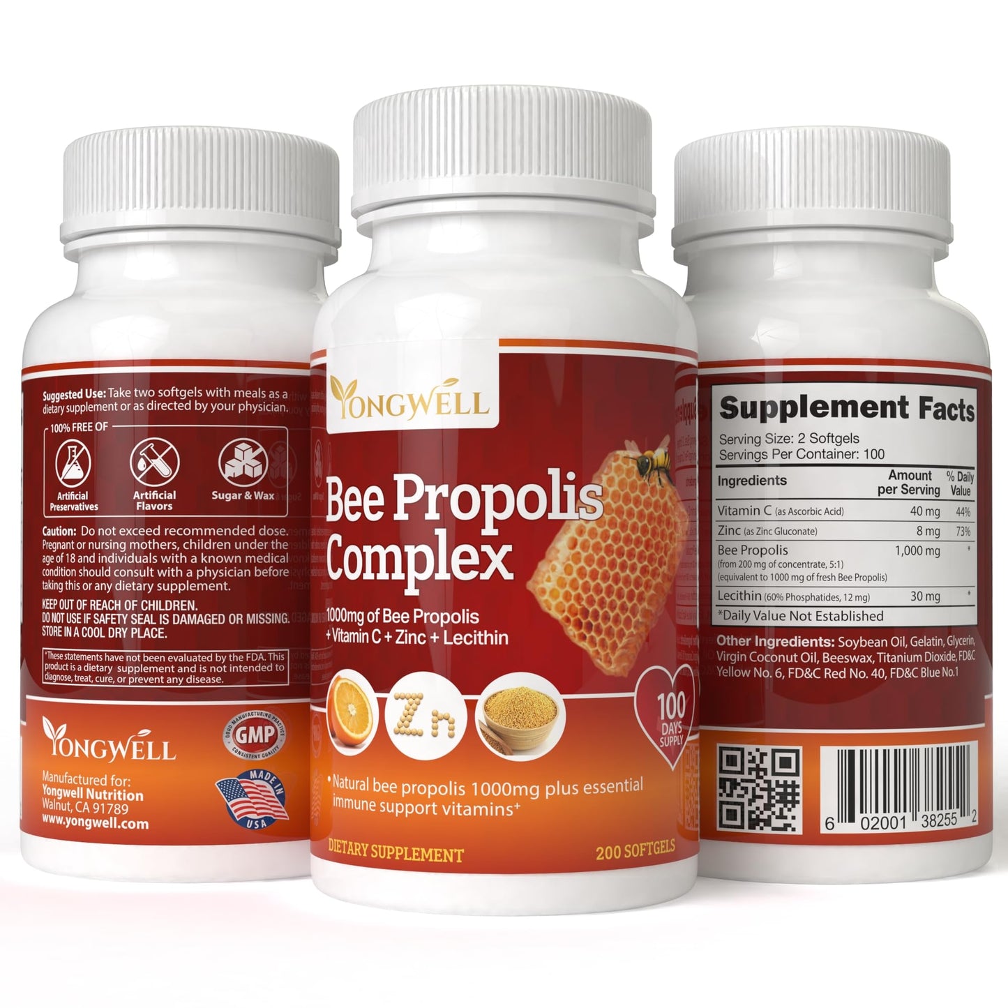 YongWell Super Bee Propolis Complex High Concentrate Propolis Capsules, 200 Count