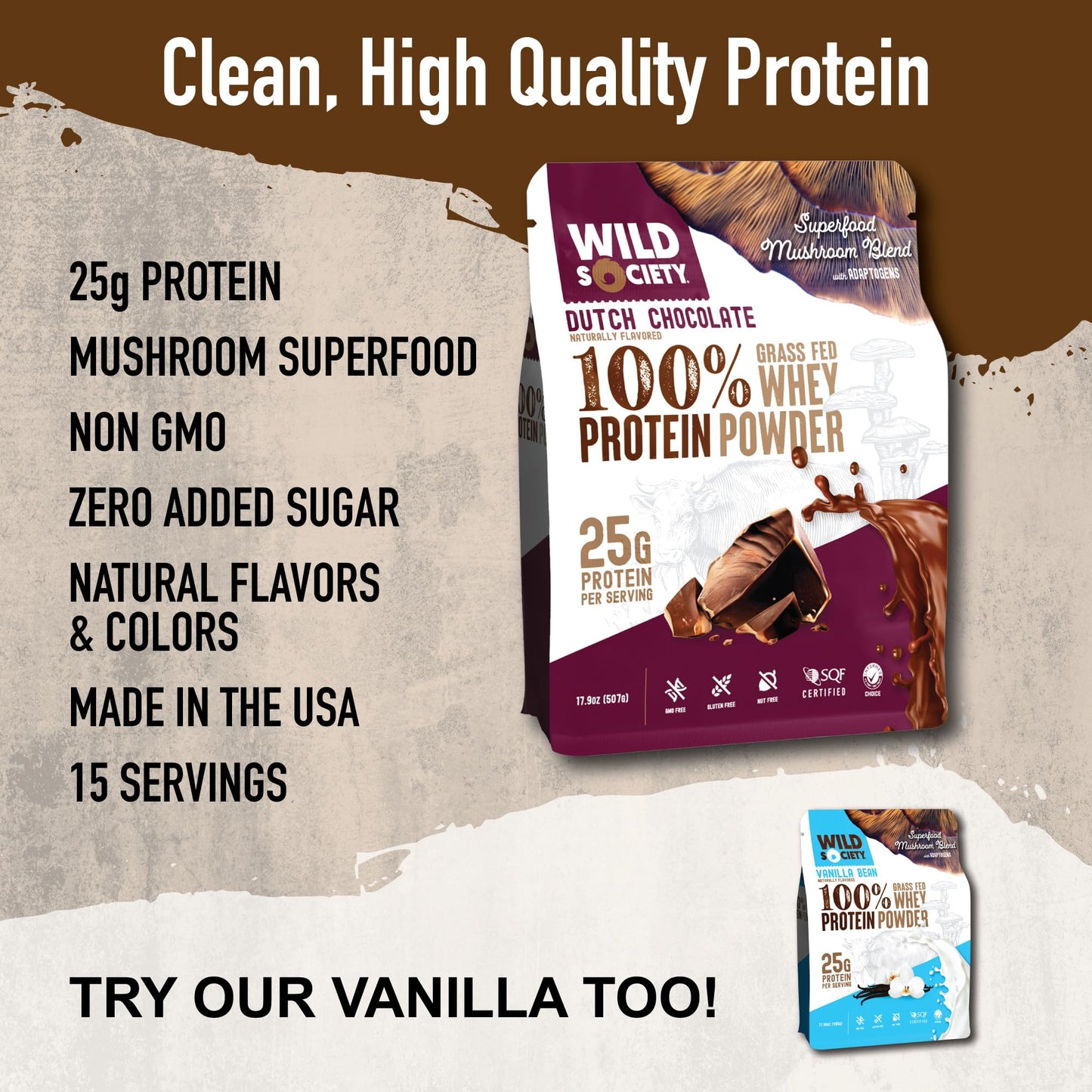 WILD SOCIETY Whey Protein Powder Dutch Chocolate, 17.9 oz