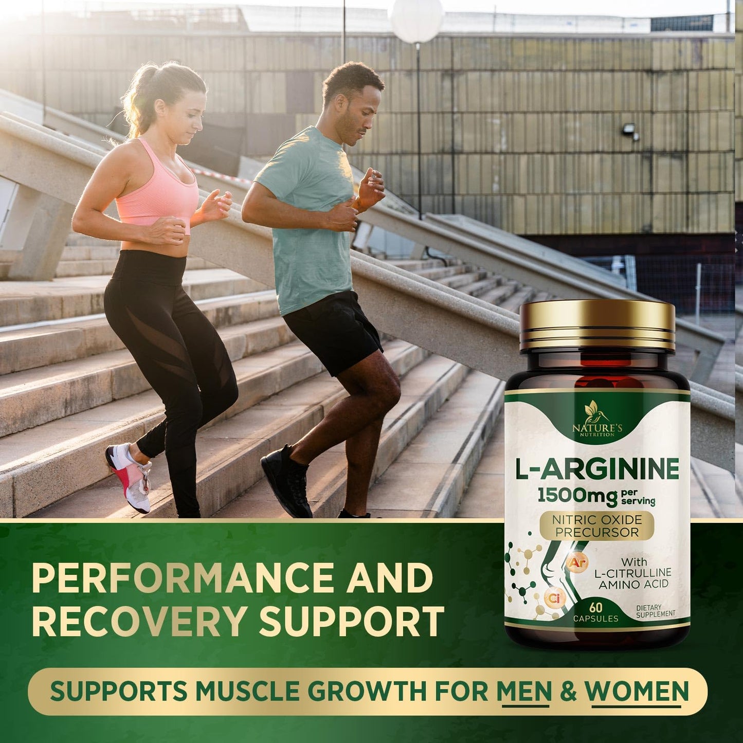 Nature's Nutrition L-Arginine Extra Strength Supplement with L-Citrulline 60 Capsules