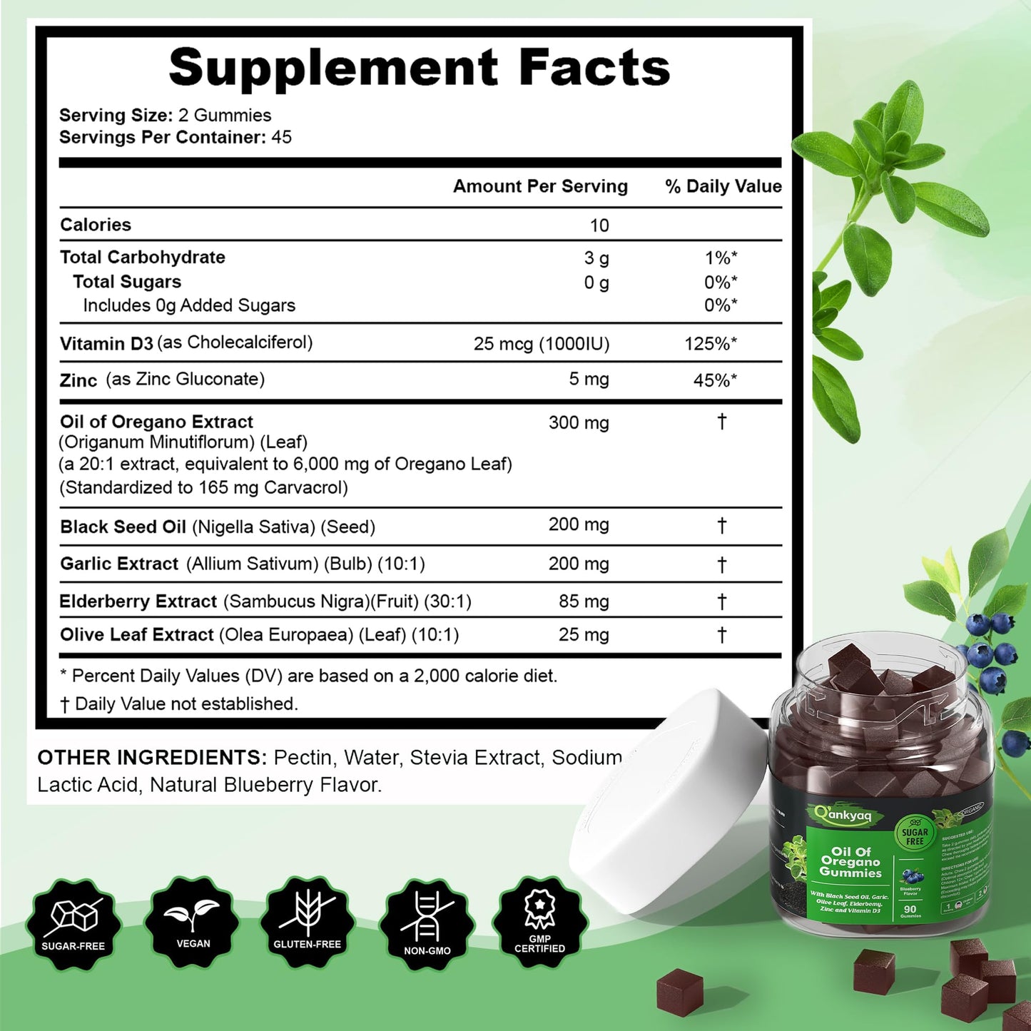 Q'ankyaq Oregano Oil with Black Seed Oil Organic Gummies, 180 Count