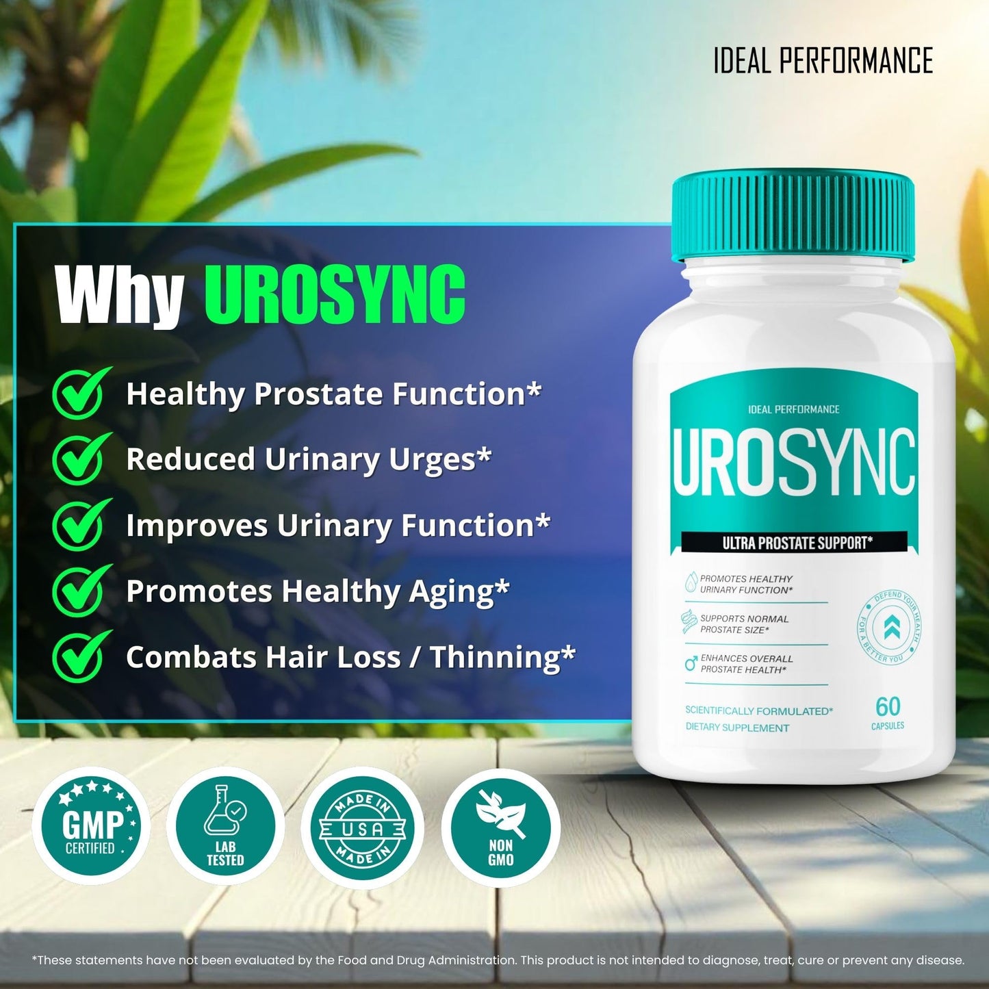 IDEAL PERFORMANCE UroSync Prostate Health Supplements for Men Capsules, 180 Count