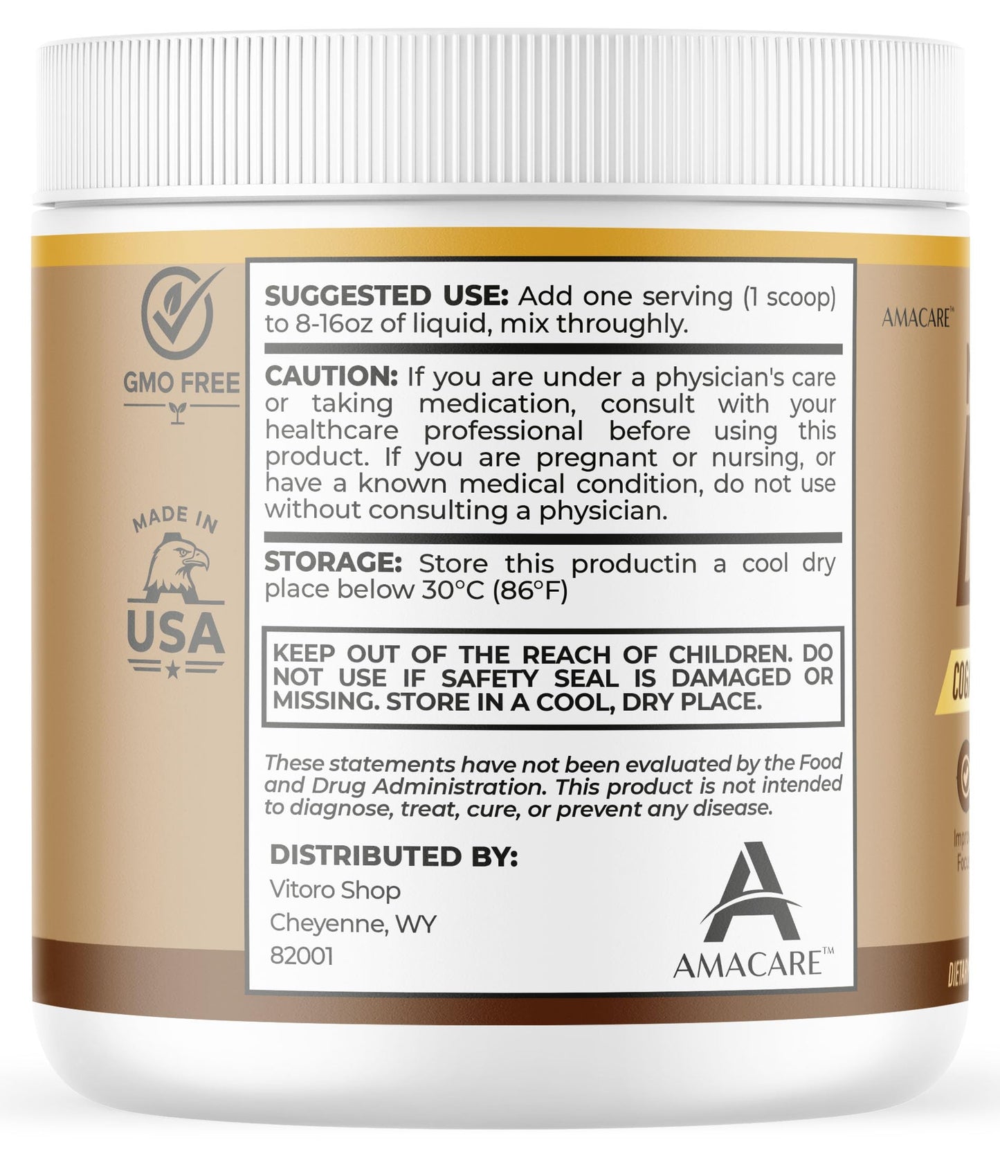AMACARE MemoBrew Powder Advanced Memory Support Formula All Natural Ingredients Daily Vitamins Support, Powder, 12