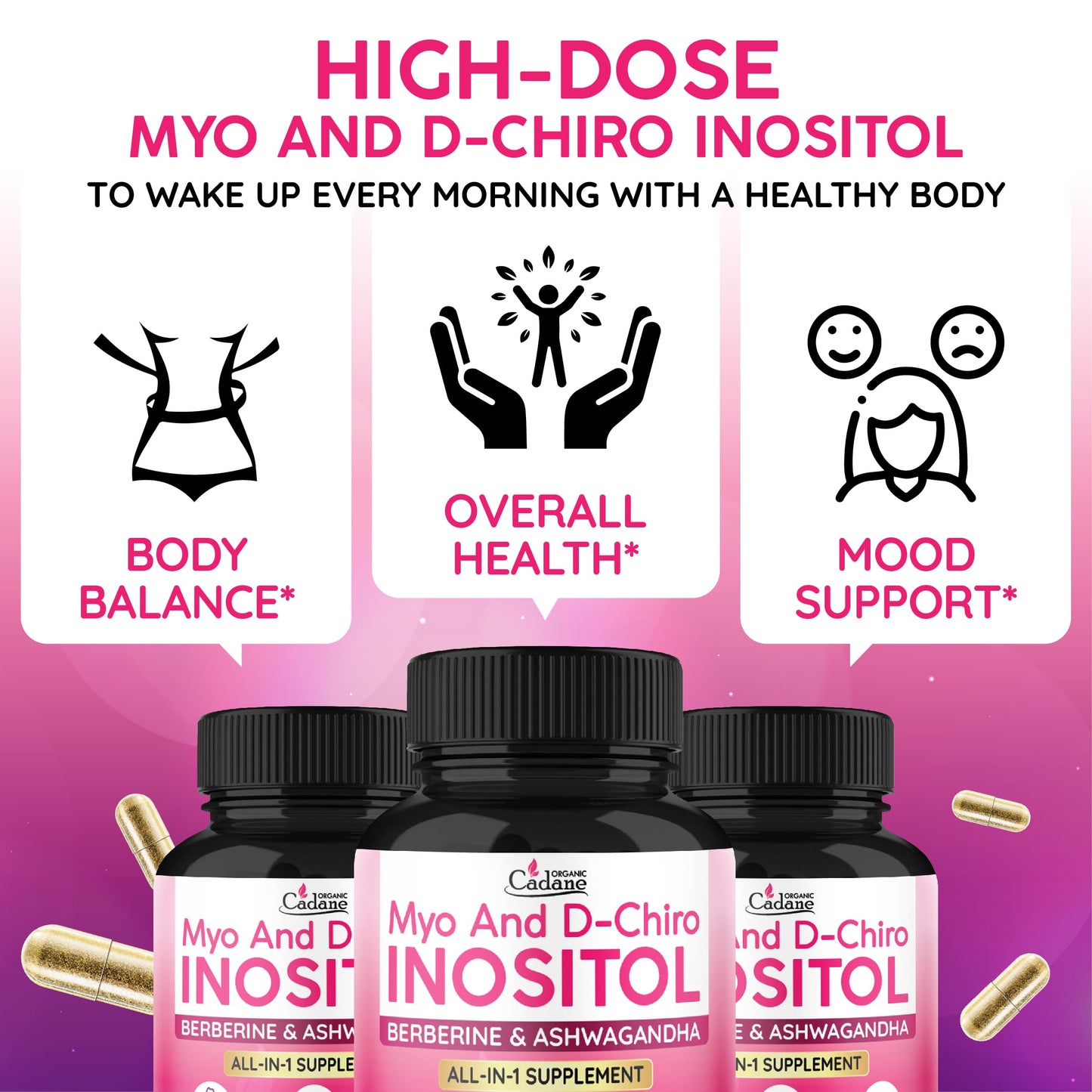 Organic Cadane Myo-Inositol and D-Chiro Inositol Capsules, 90 Capsules